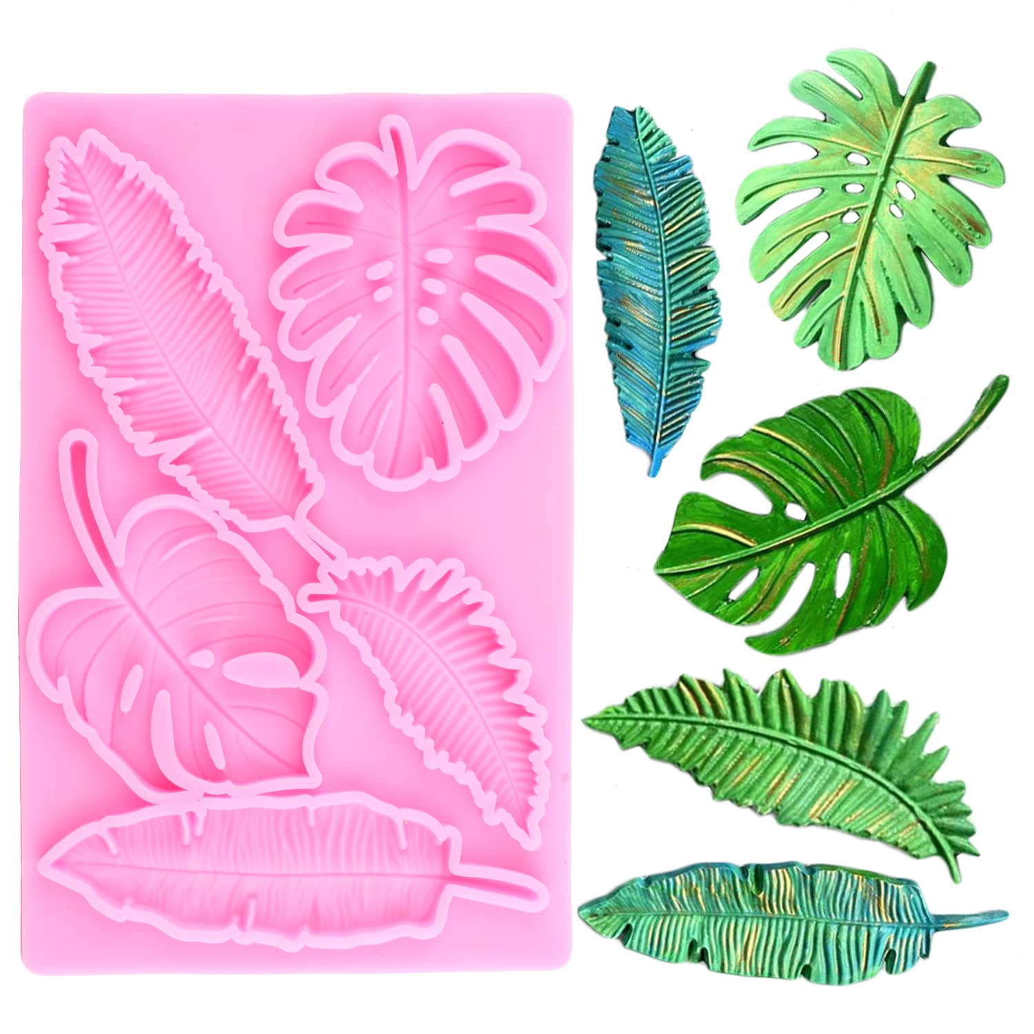 Mypracs Tropical Leaf Silicone Mold Monstera Leaves Fondant Molds Fern Leaf Candy Mold For Cake Decoration Cupcake Topper Chocol