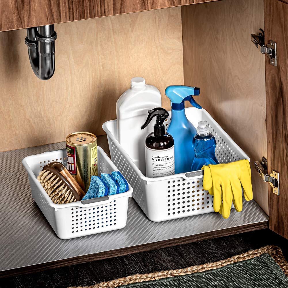 Madesmart Classic Medium Storage Basket - White | Classic Collection | Multi-Purpose Organizer | Soft-Grip Dots And Non-Slip Fee