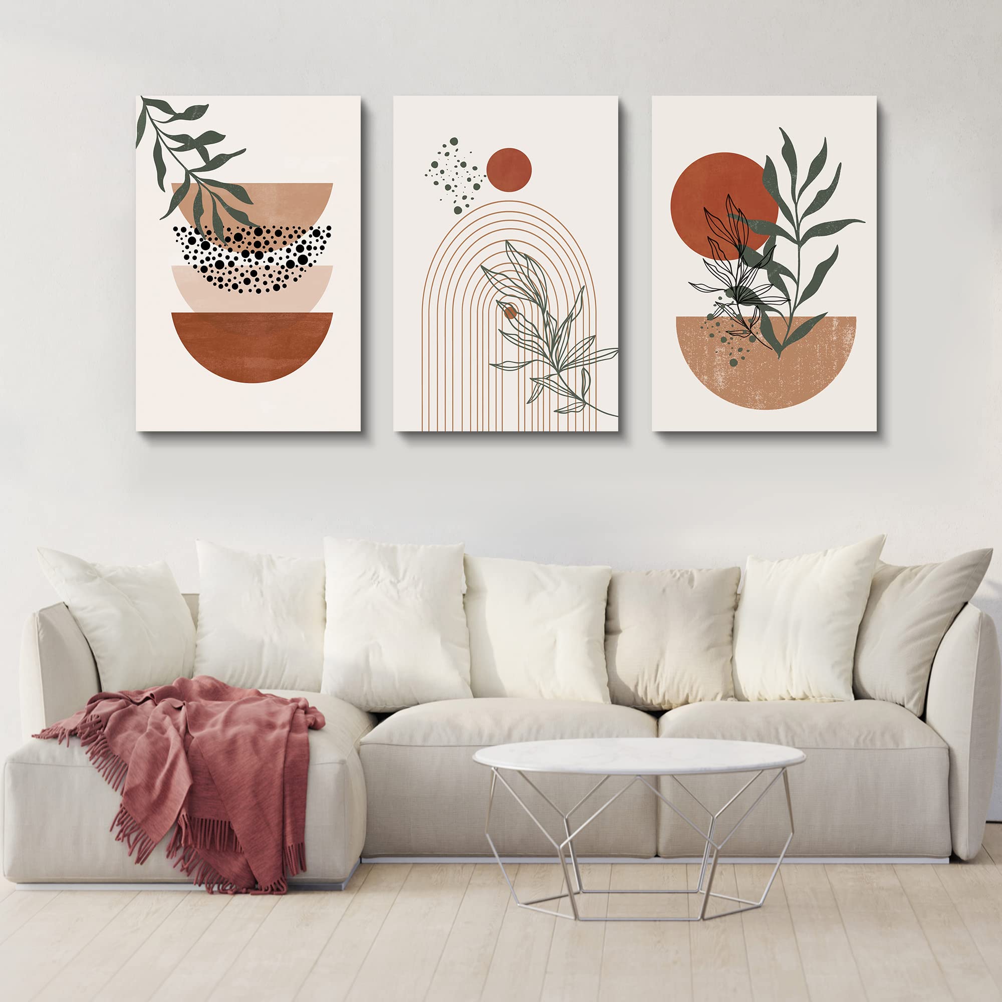 Boho Wall Art Prints,Boho Wall Decor, Mid Century Modern Wall Art,Set Of 3 Prints, Abstract Geometric Prints Black Beige Terraco