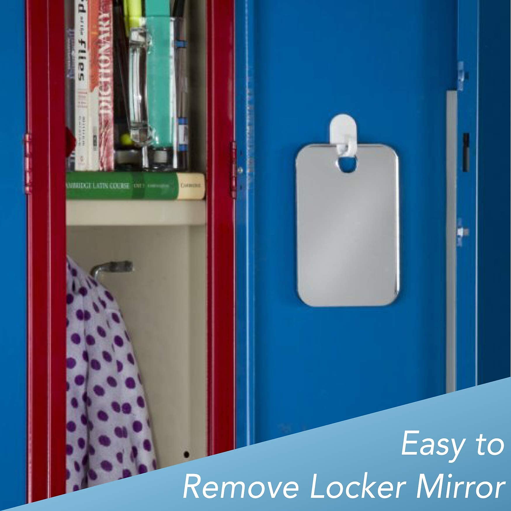 The Shave Well Company Locker Mirror for Office  Gym  or School  Full-Face Travel-Friendly Mirror with Convenient Handheld Option  Hanging Locker Mirror Includes Removable Adhesive Hook