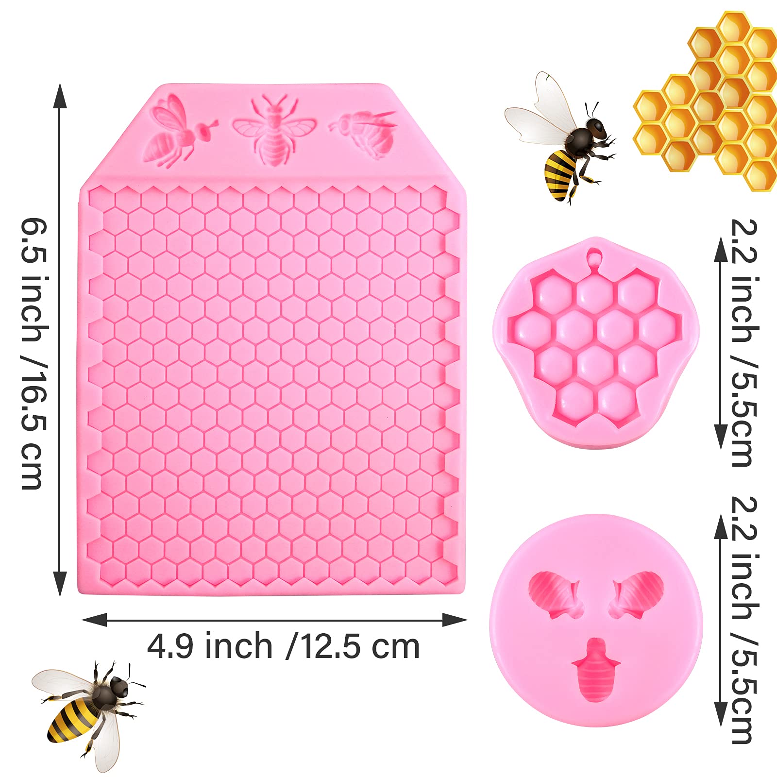 3 Packs 7 Cavity Bumble Bee Silicone Mold Honeycomb Bees Silicone Chocolate Molds Silicone Bee Fondant Mold Beehive Silicone Bak