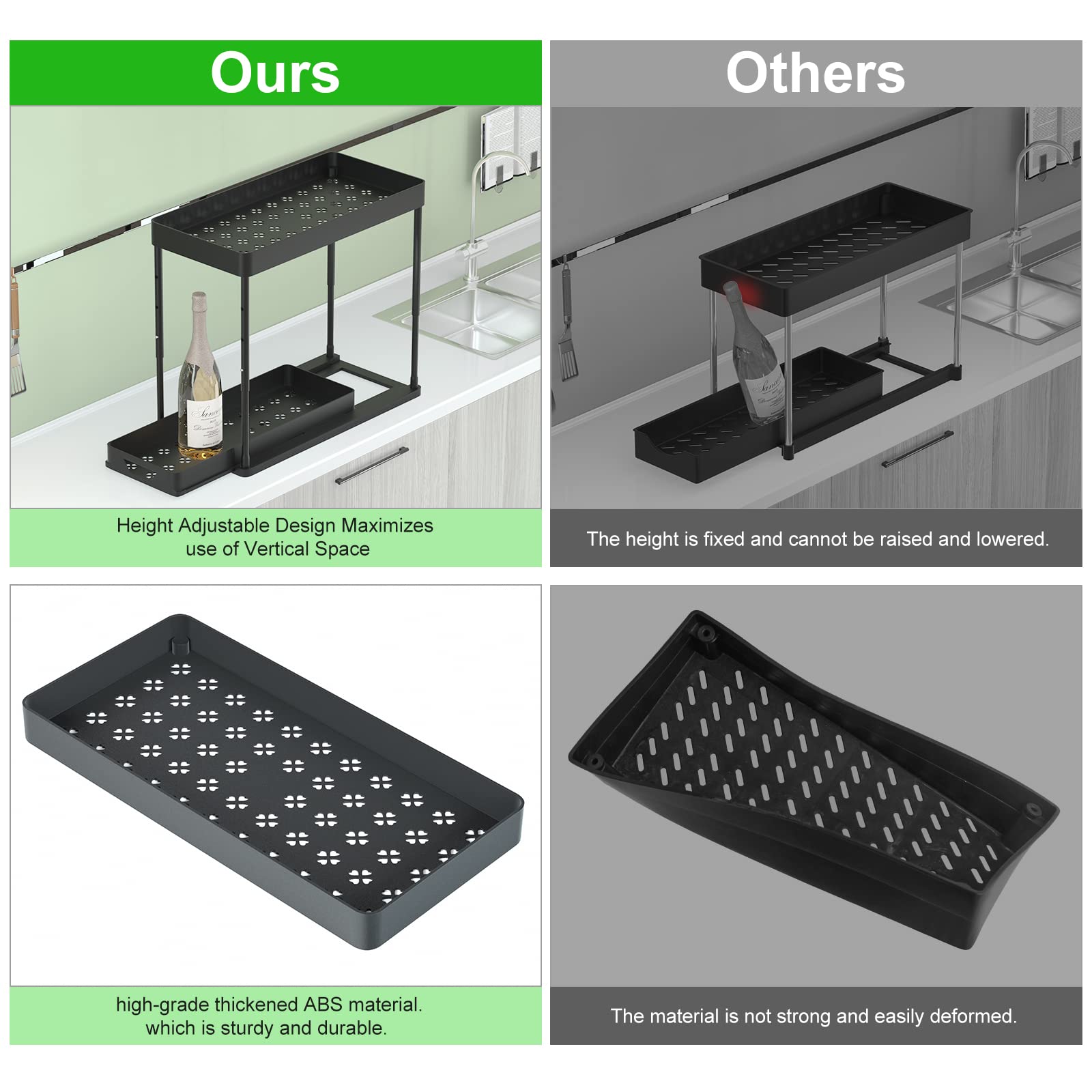 Hi Ninger 2 Pack Adjustable Height Under Sink Organizers And Storage, 2Tier Bathroom Organizer Under Sink,Multifunction Kitchen