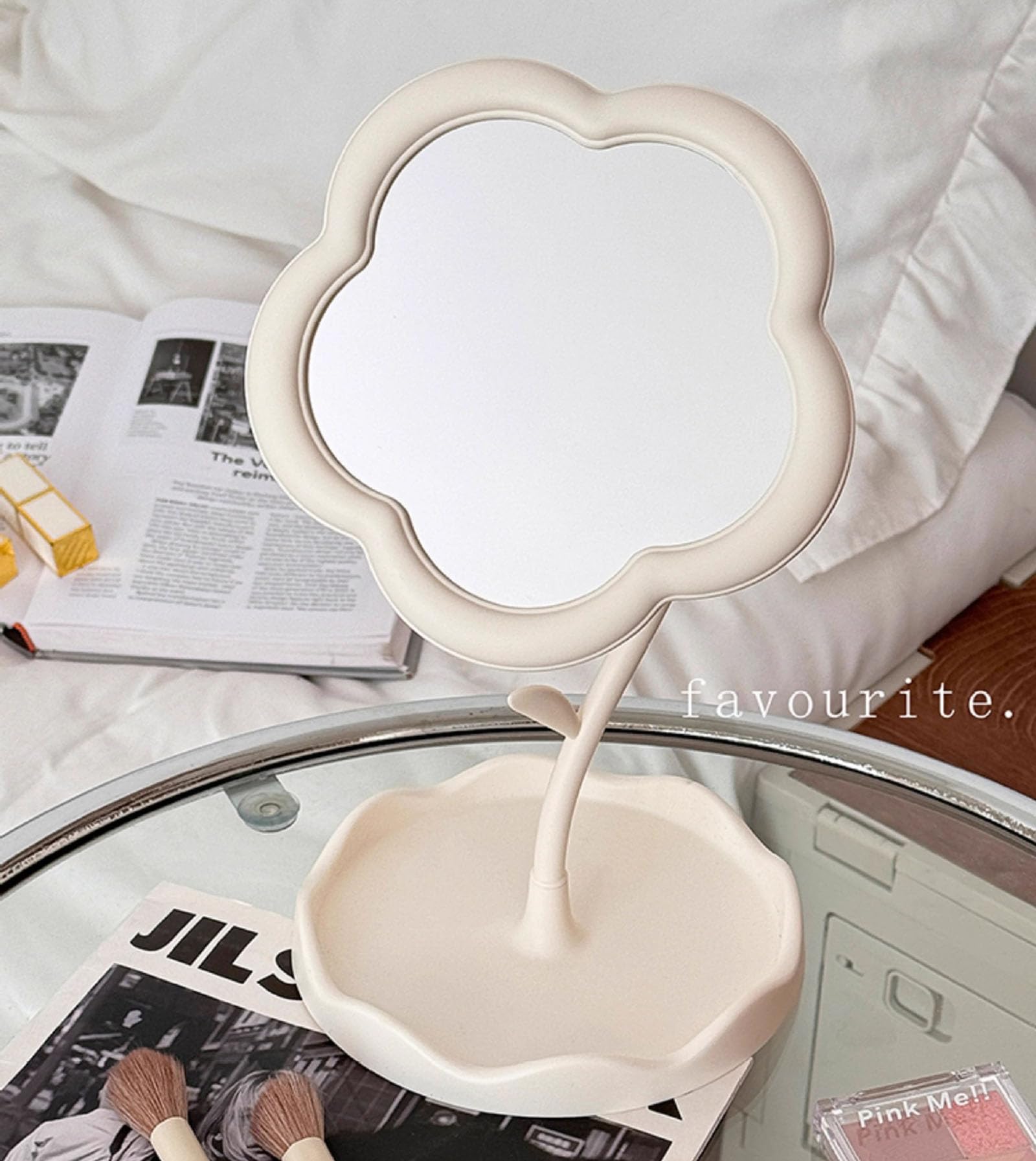 ZHU YU CHUN 1 PC Flower Makeup Mirror Girl Heart Desktop Desktop Makeup Mirror Womens Dresser Student Dormitory Portable Touch