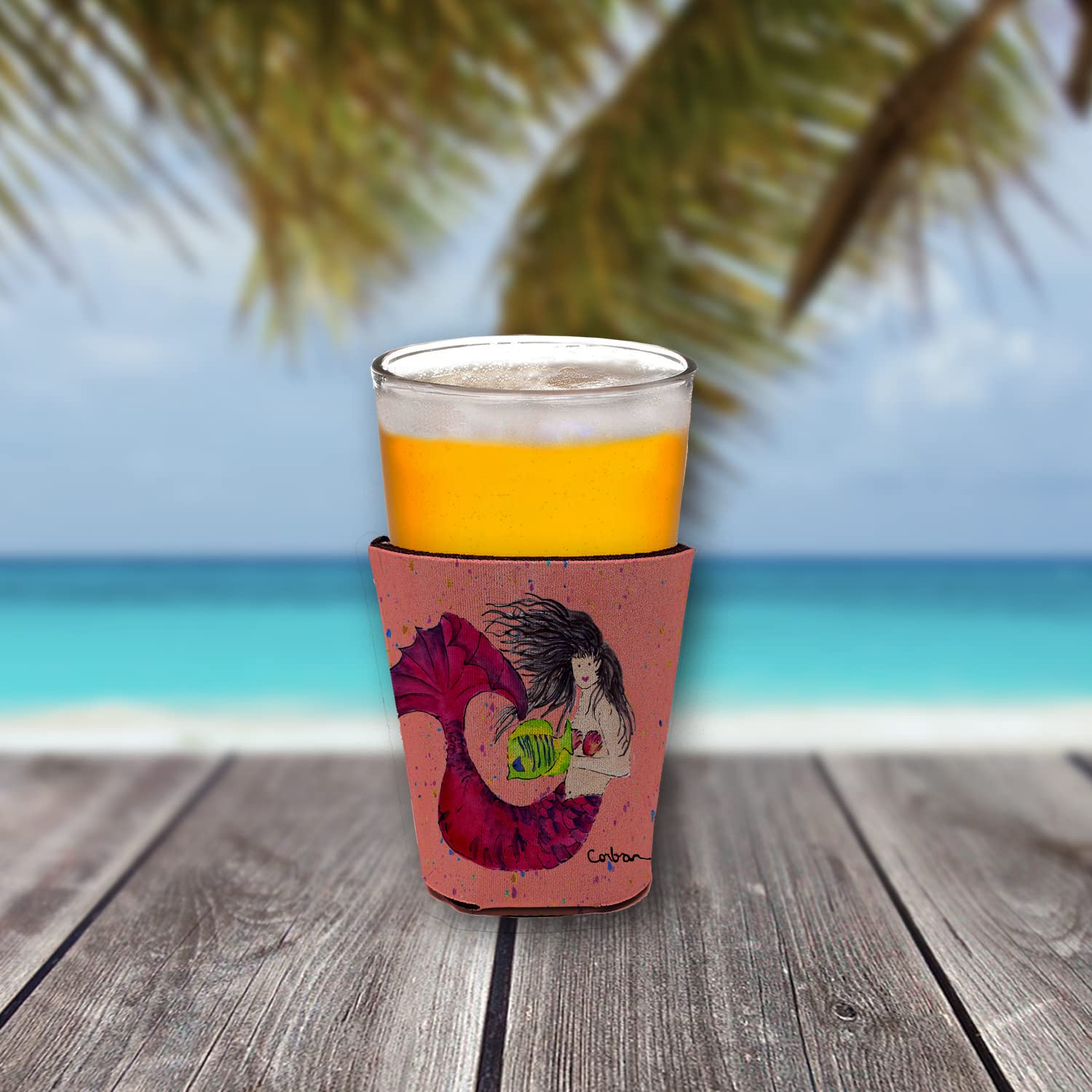Mermaid Black Hair Mermaid Red Solo Cup Beverage Insulator Hugger