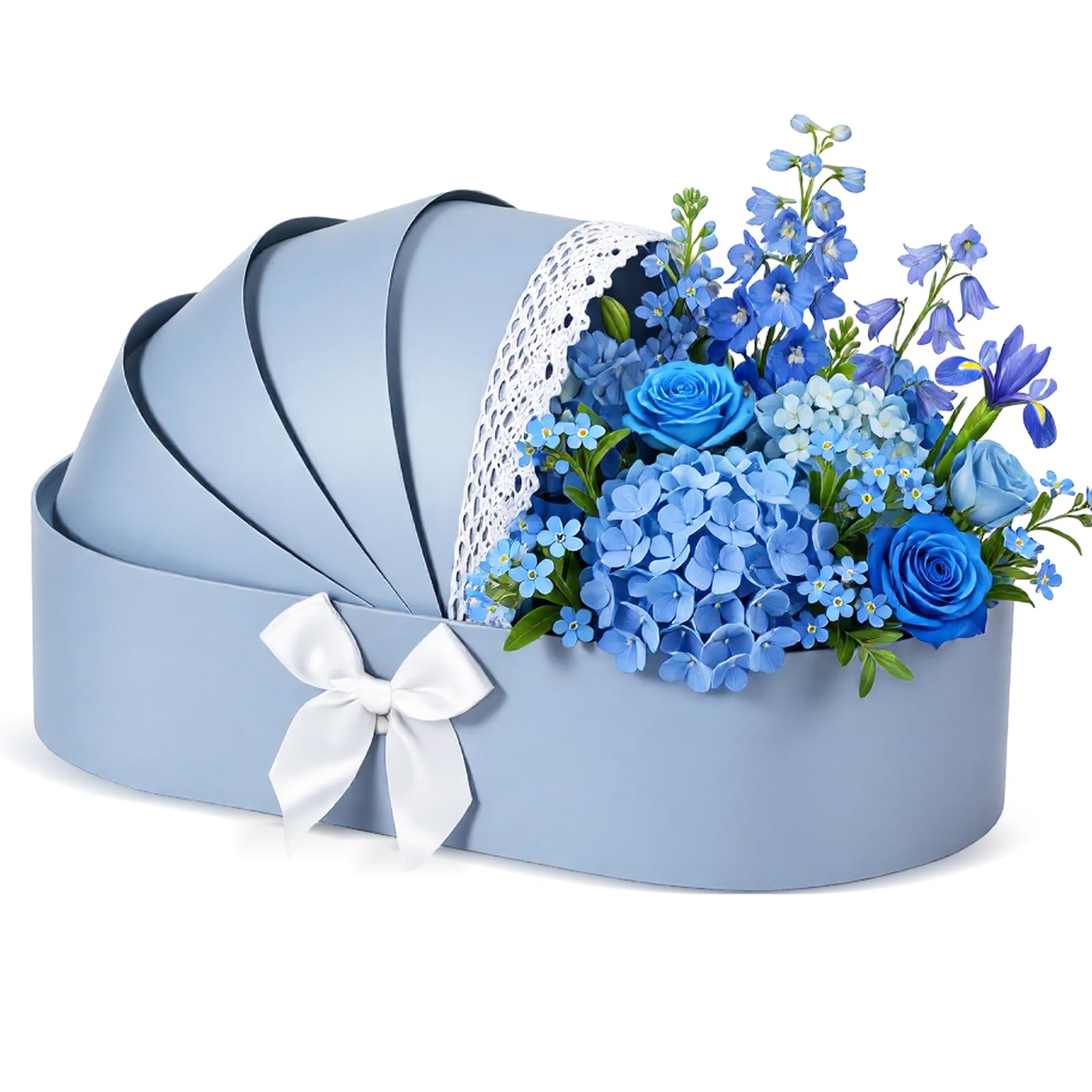 Sabary Baby Carriage Flower Cradle Floral Basket Blue Crib Flower Arrangement Basket Paper Cardboard Box for Gender Reveal Baby 