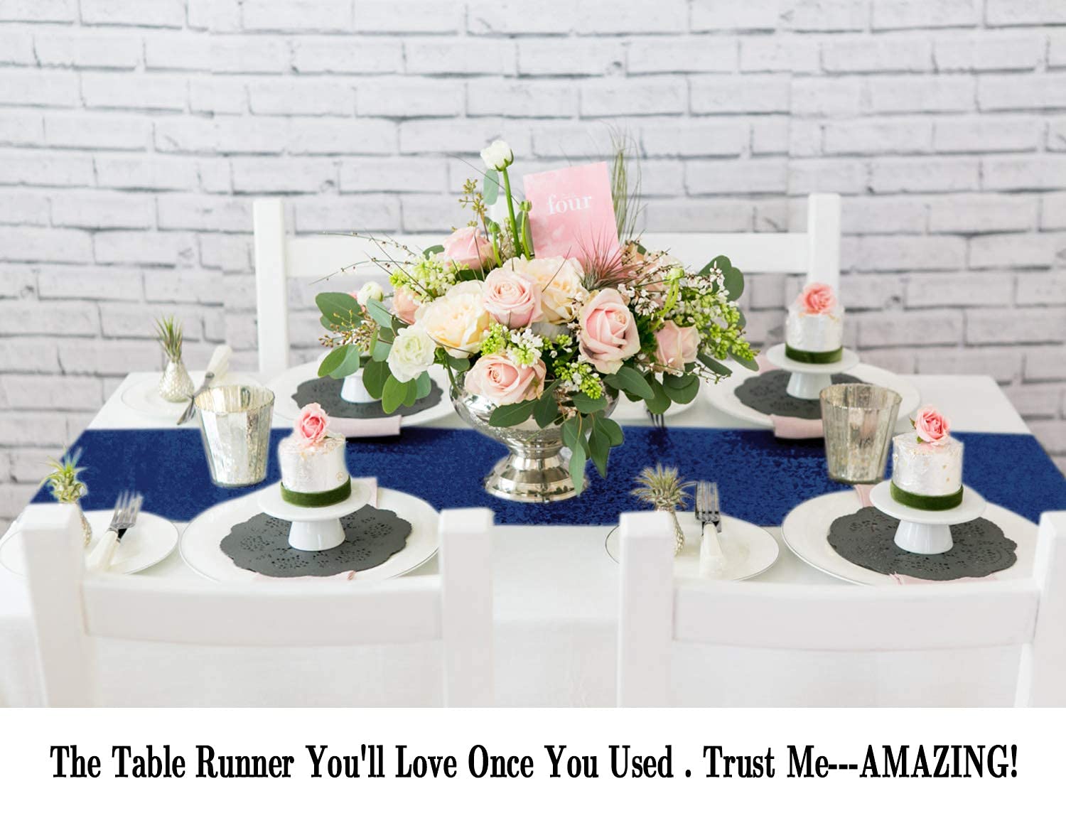 ShinyBeauty 12x72-Inch Rectangle-Sequin Table Runner- for Wedding/Party/Decor (12x72-Inch) (Navy Blue)