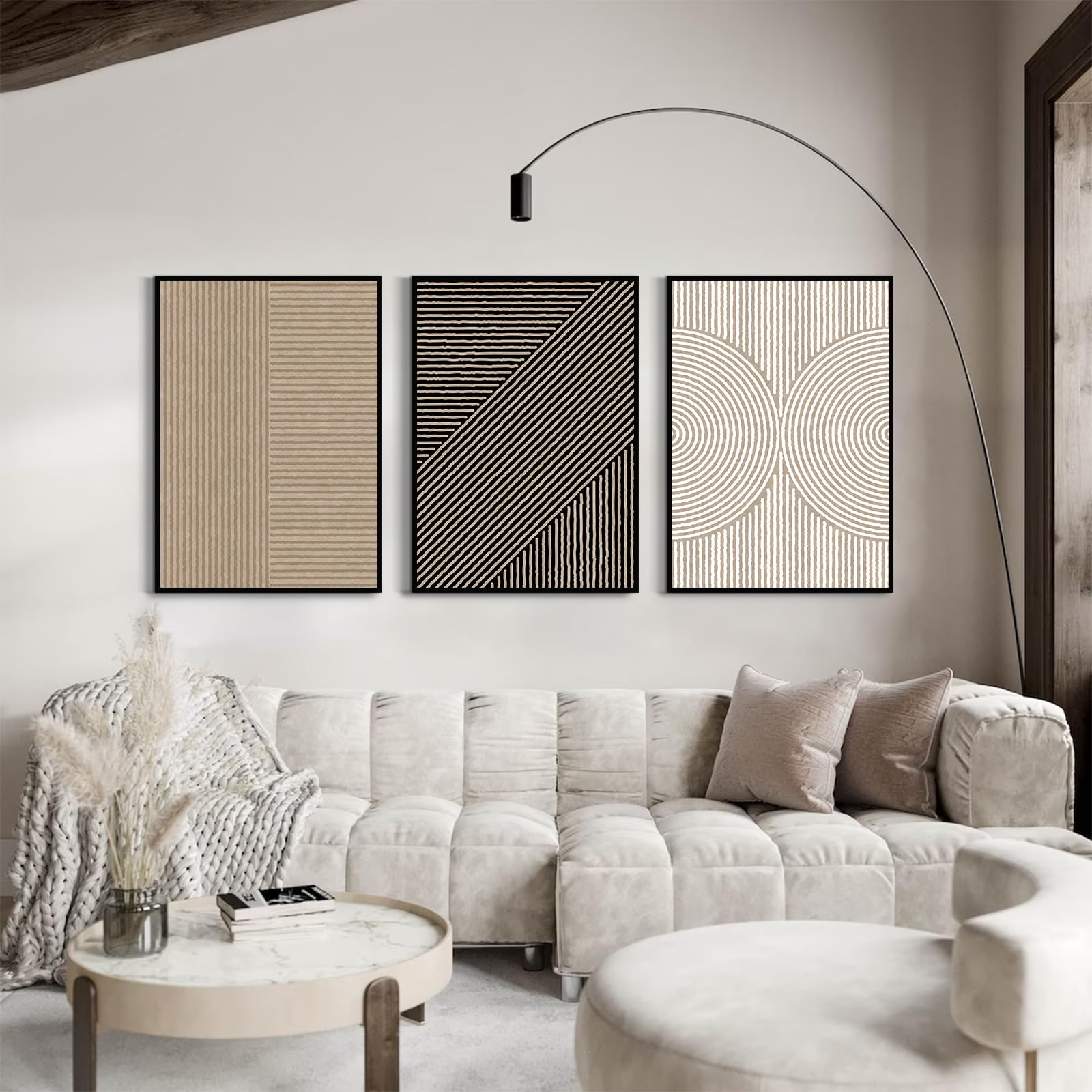 Boho Modern Wall Art Pictures Neutral Abstract Canvas Wall Decor Minimalist Line Wall Art Beige Brown Black Poster Mid Century P