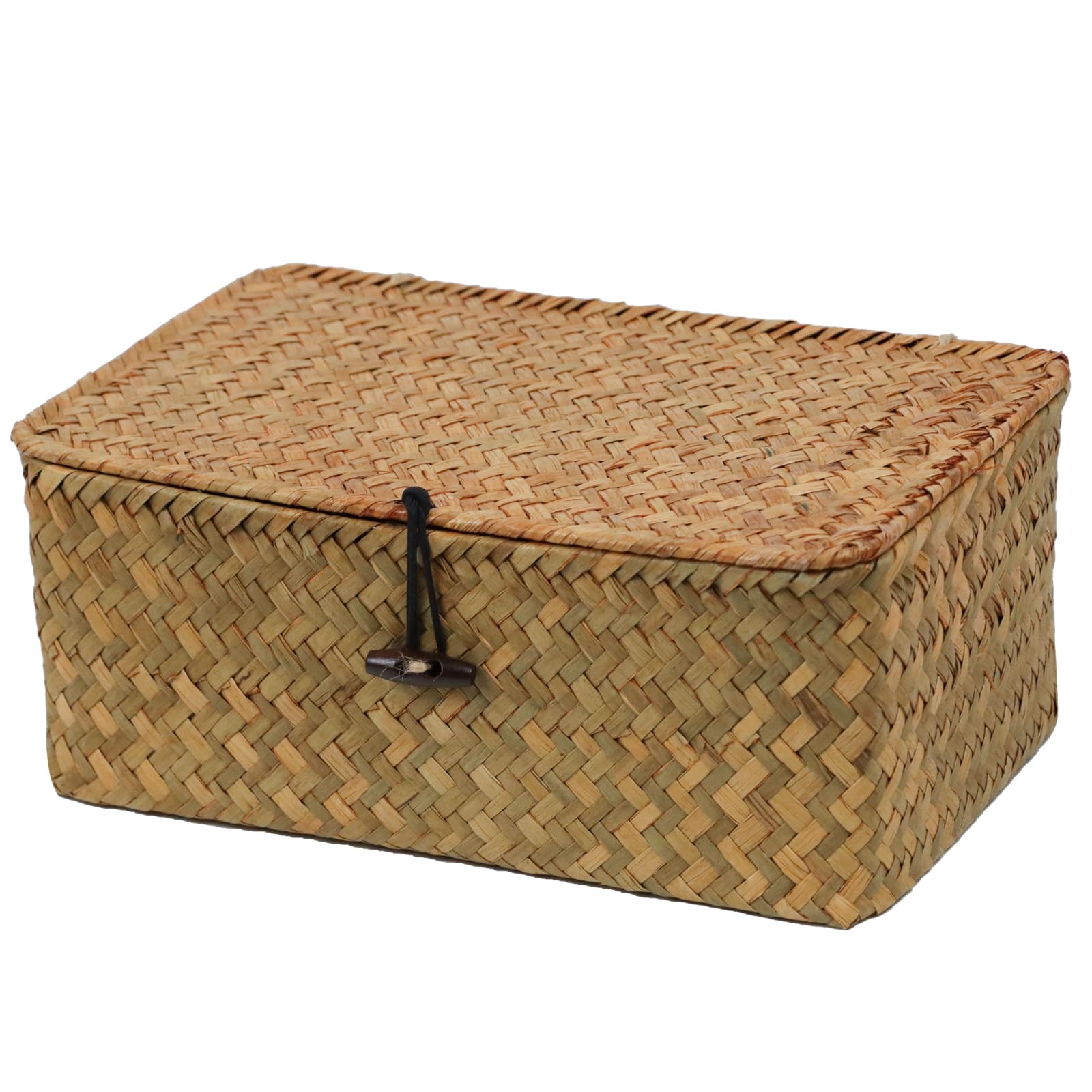 Wicker Basket With Lid, Natural Seagrass Storage Baskets For Organizing, Woven Basket For Storage, Decorative Boxes Bins With Li