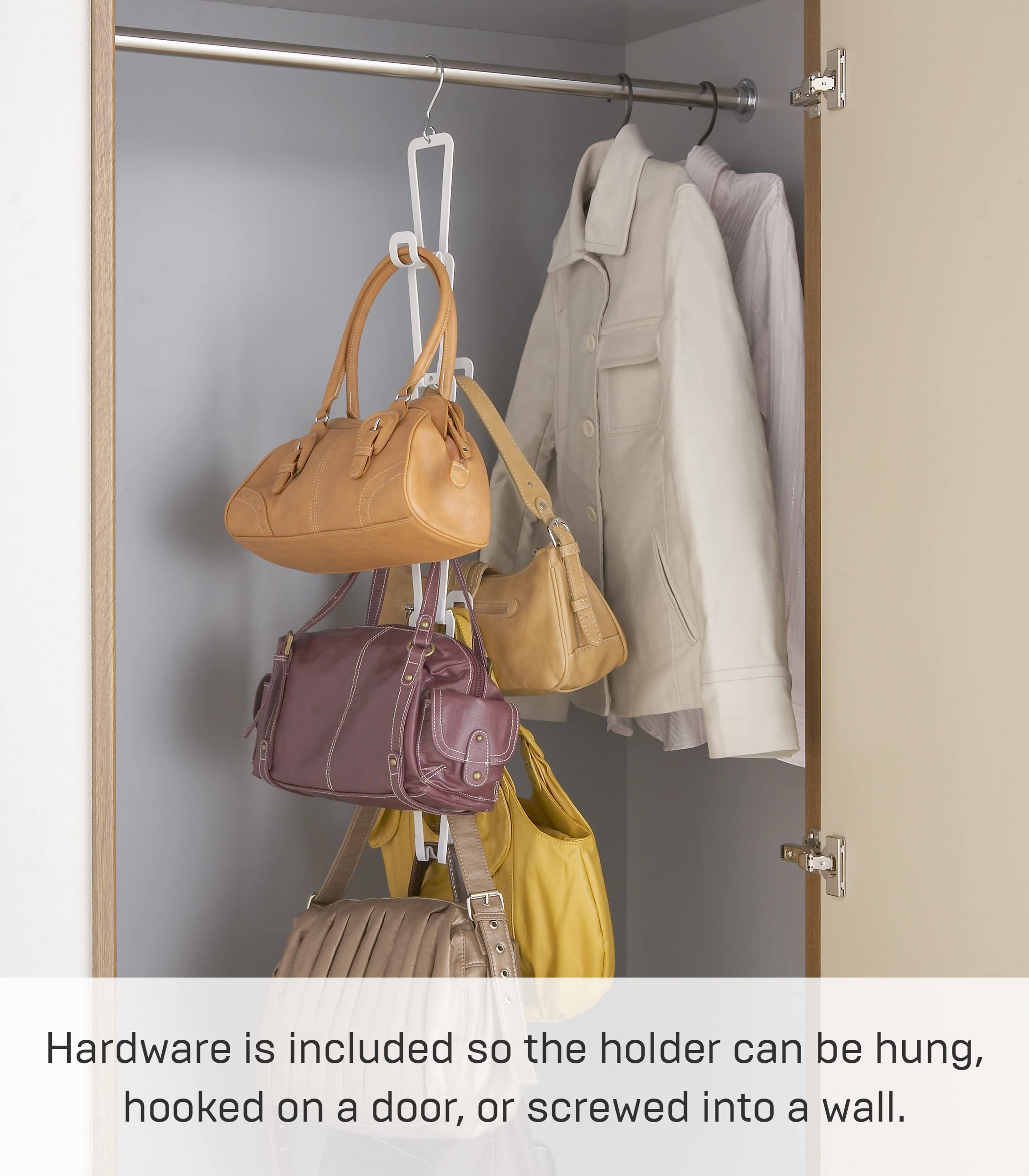 Yamazaki Home Chain Link Bag Holder - Closet Storage Hanging Organizer Rack Steel One Size White