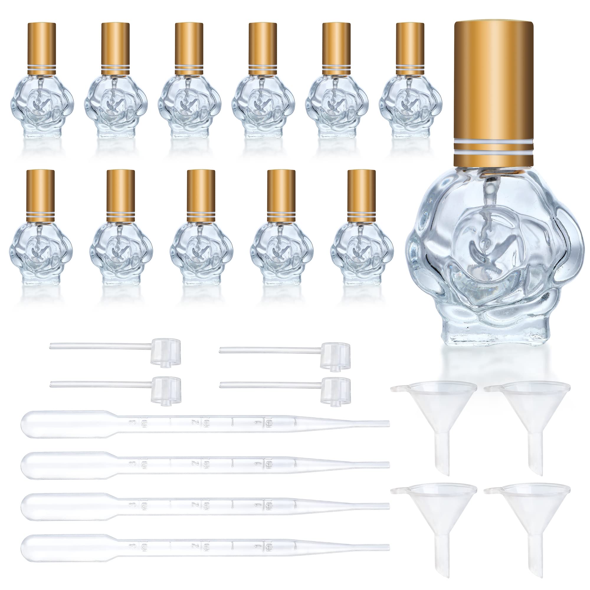 Yu Feng 12Pcs 10Ml Glass Perfume Atomizer Bottle Empty Refillable Glass Spray Bottle With Funnels Pipettes Dispensers Portable F