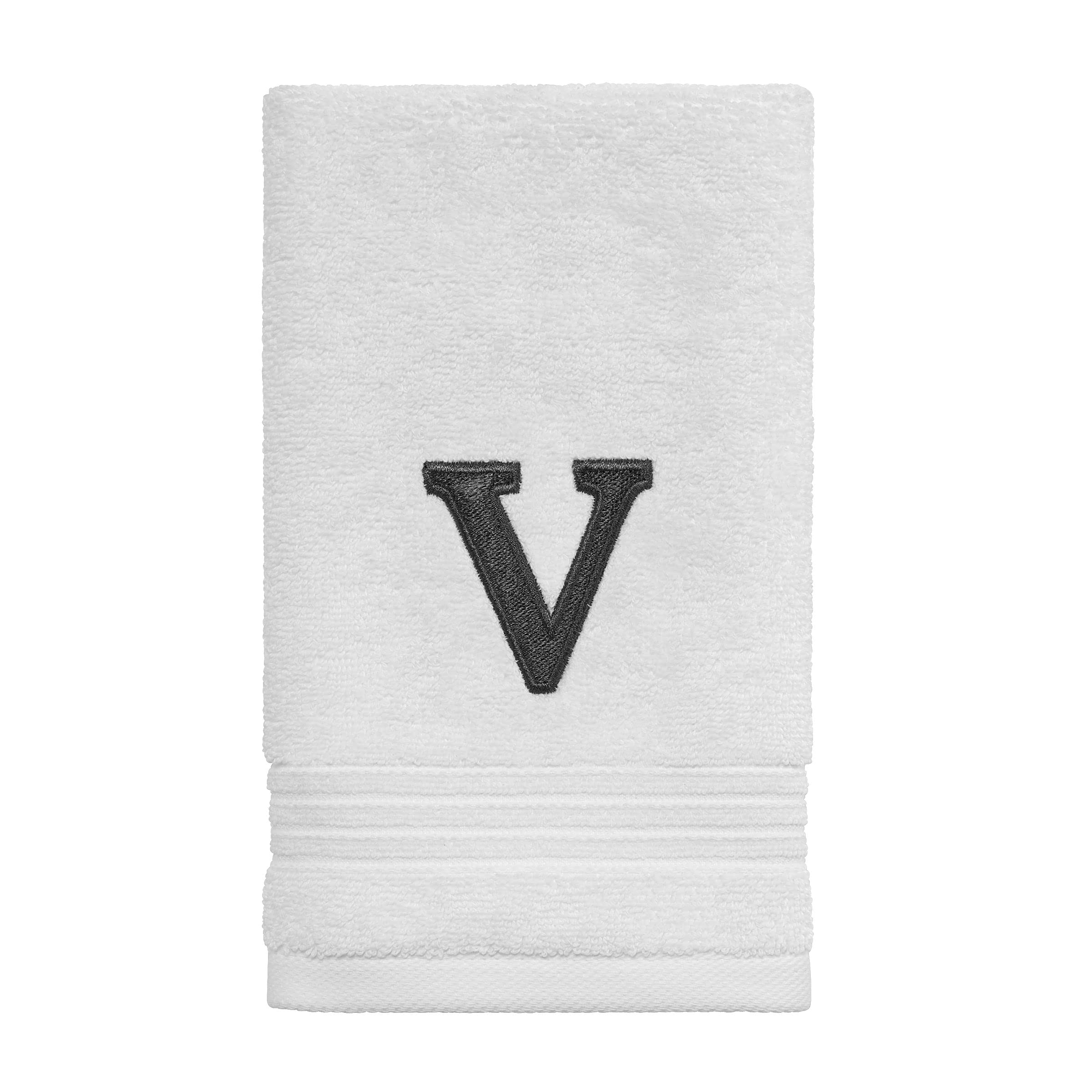 Avanti Linens - Fingertip Towel, Soft & Absorbent Cotton, Embroidered Bathroom Decor (Monogram Collection, Initial V)