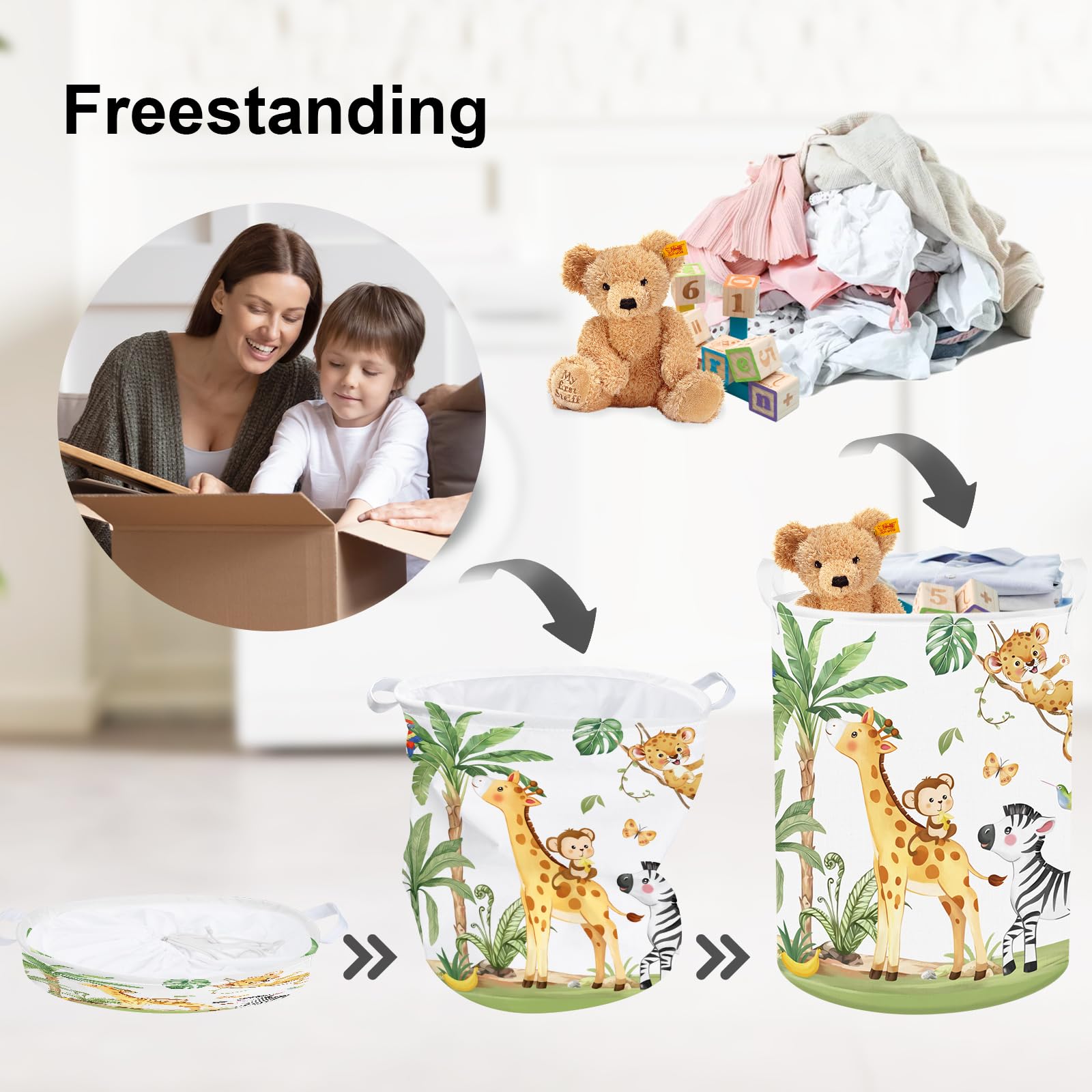 Clastyle Tropical Jungle Animals Baby Laundry Hamper Palm Tree Kid Storage Basket Boys Girls Gift Toy Box Collapsible Clothes Or