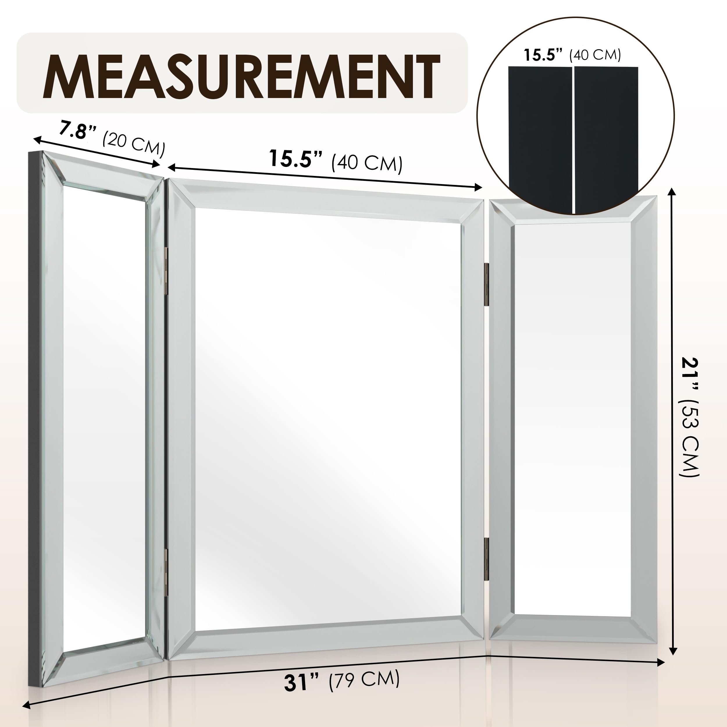 Houseables 3 Way Trifold Mirror, Silver, 31"x21", Model Tri3, Perfect for Makeup, Self Haircut, and Braiding Hair