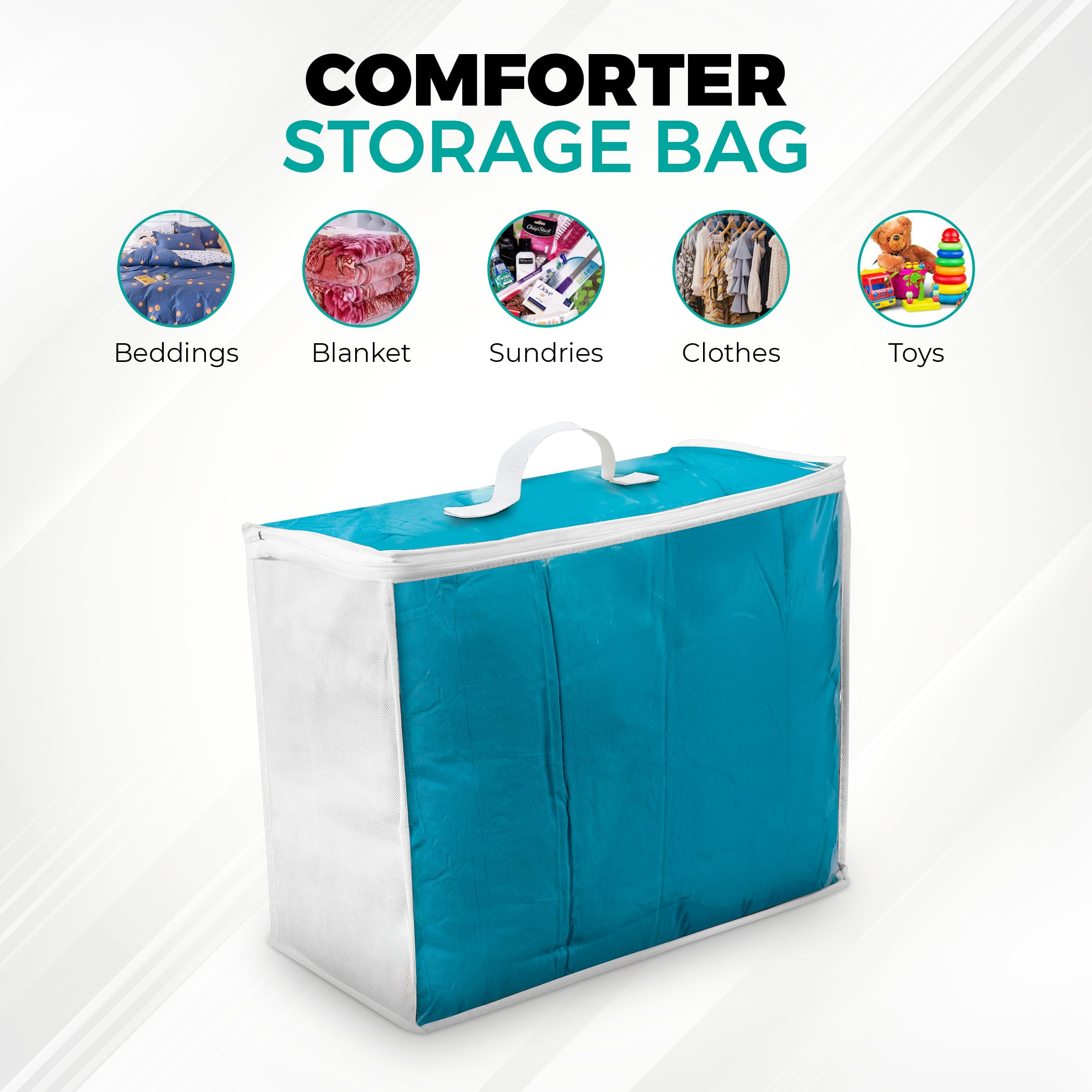 VitalUp Storage Bags 20x20x8 - Durable Zippered Bags for Comforters, Blankets, Clothes, and Bedding - Breathable Nonwoven with C