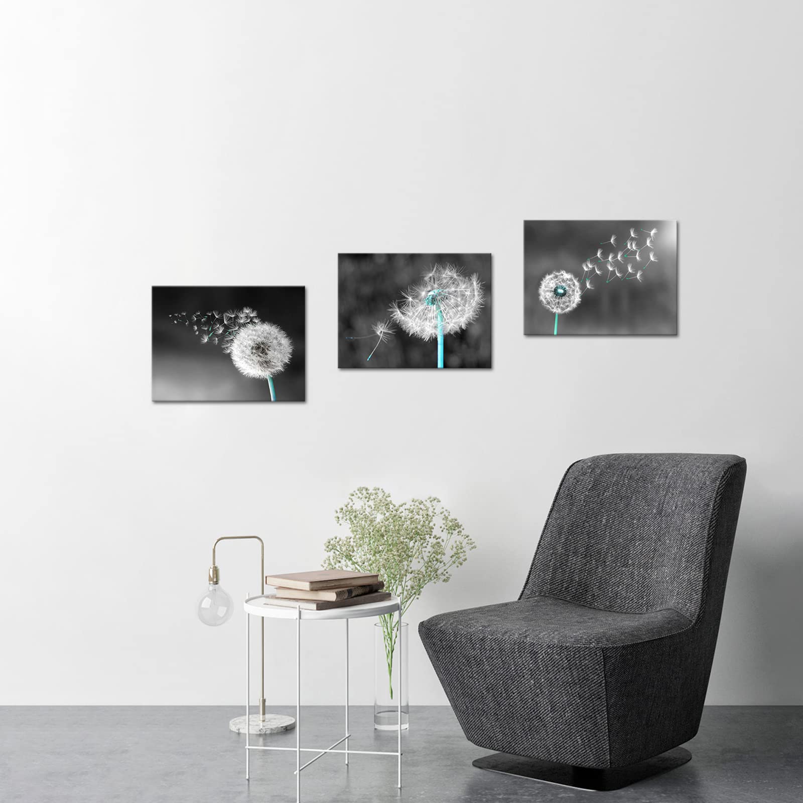 Apicoture Dandelion Flower Wall Art - Black And White Dandelion Canvas Print Arts For Modern Home Farmhouse Living Room Wall Dec