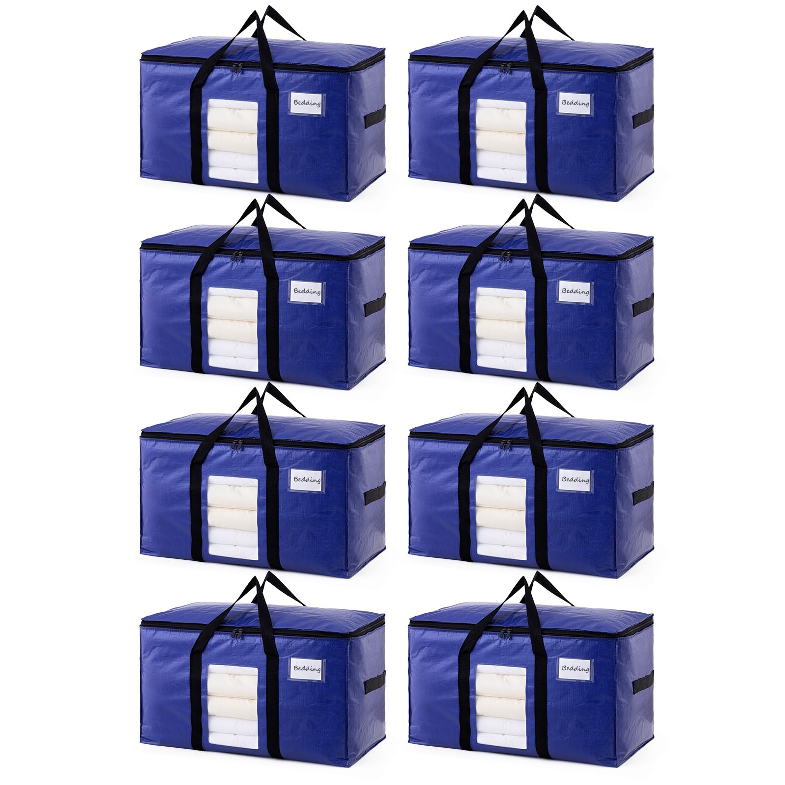 TAILI 8 Pack Dark Blue Extra Large Moving Bags, Heavy Duty Totes with Visible Window, Wrap Around Handles, Great for Storage