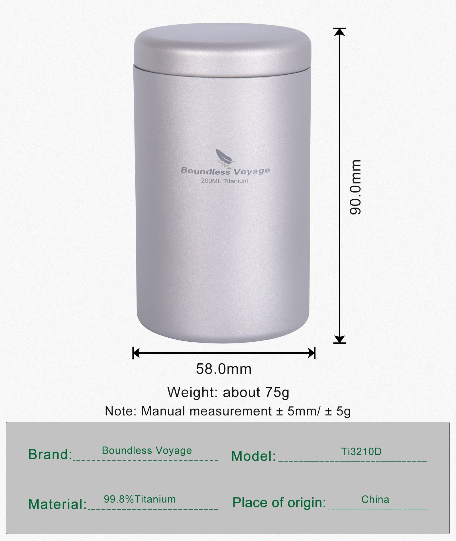 Boundless Voyage Titanium Small Tin Can Box Canister Tea Tins Coffee Tins Food Storage Container for Herb  Candy  Chocolate  Sugar  Spices  Beans 200ml Ti3210D