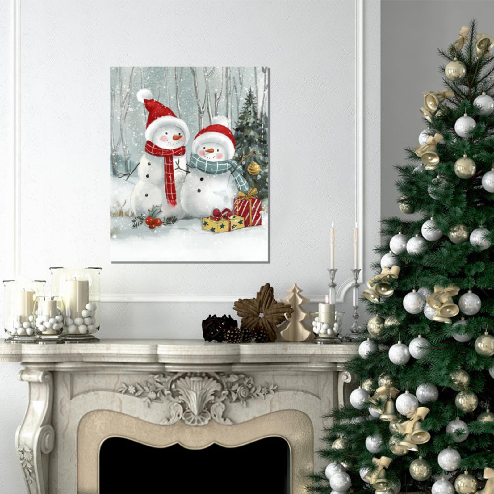 Christmas Snowmen Canvas Wall Art: Christmas Pictures Wall Decor - Cute Christmas Gifts For Mom - Winter Decorations Paintings P