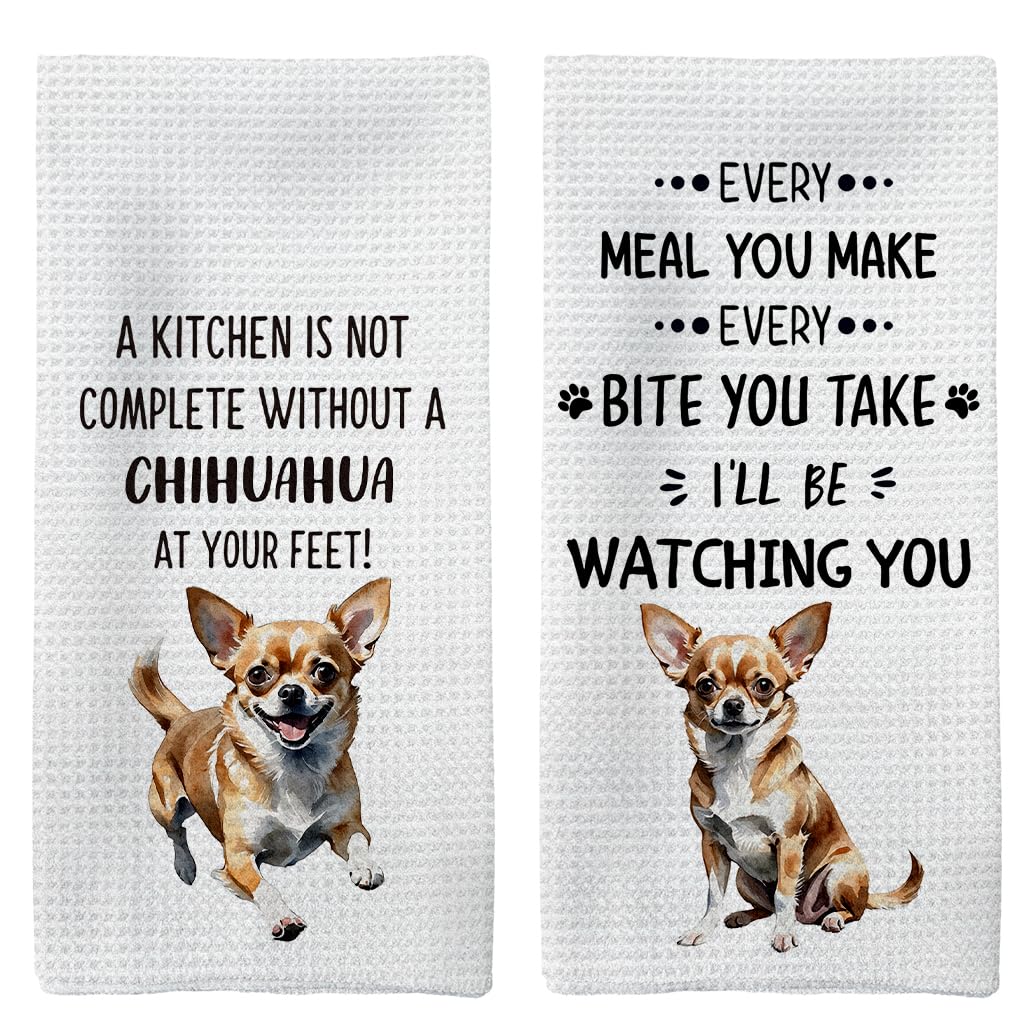 Tzhim Chihuahua Gifts Kitchen Towels Set Of 2, Chihuahua Gifts For Women, Chihuahua Dog Dishcloths Dish Towels Tea Towels, Chihu