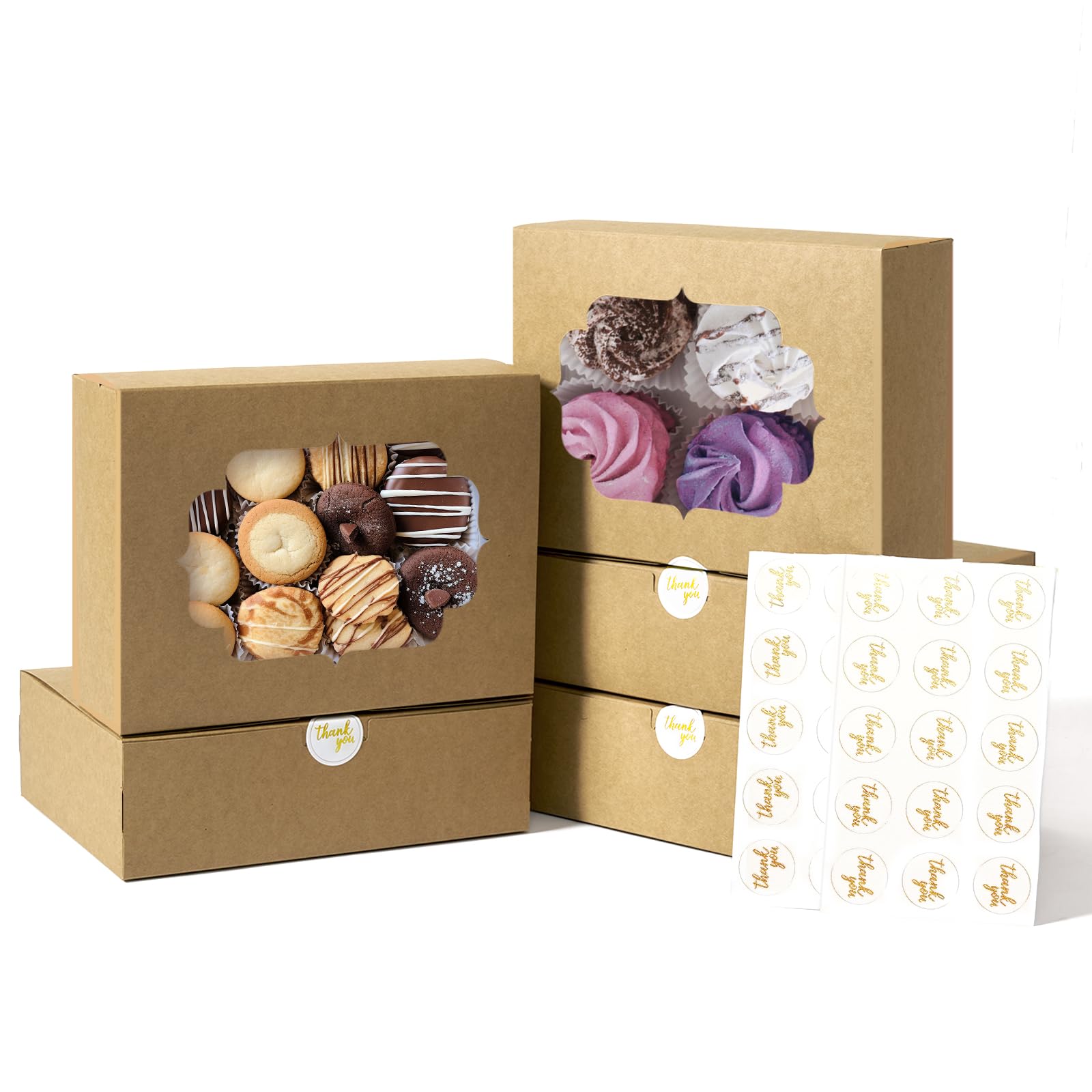 Shallive 50 Pcs Bakery Boxes 8-In with Windows, Cookie Boxes Brown for Chocolate Covered Strawberries, Treats, Donuts, Cupcakes,