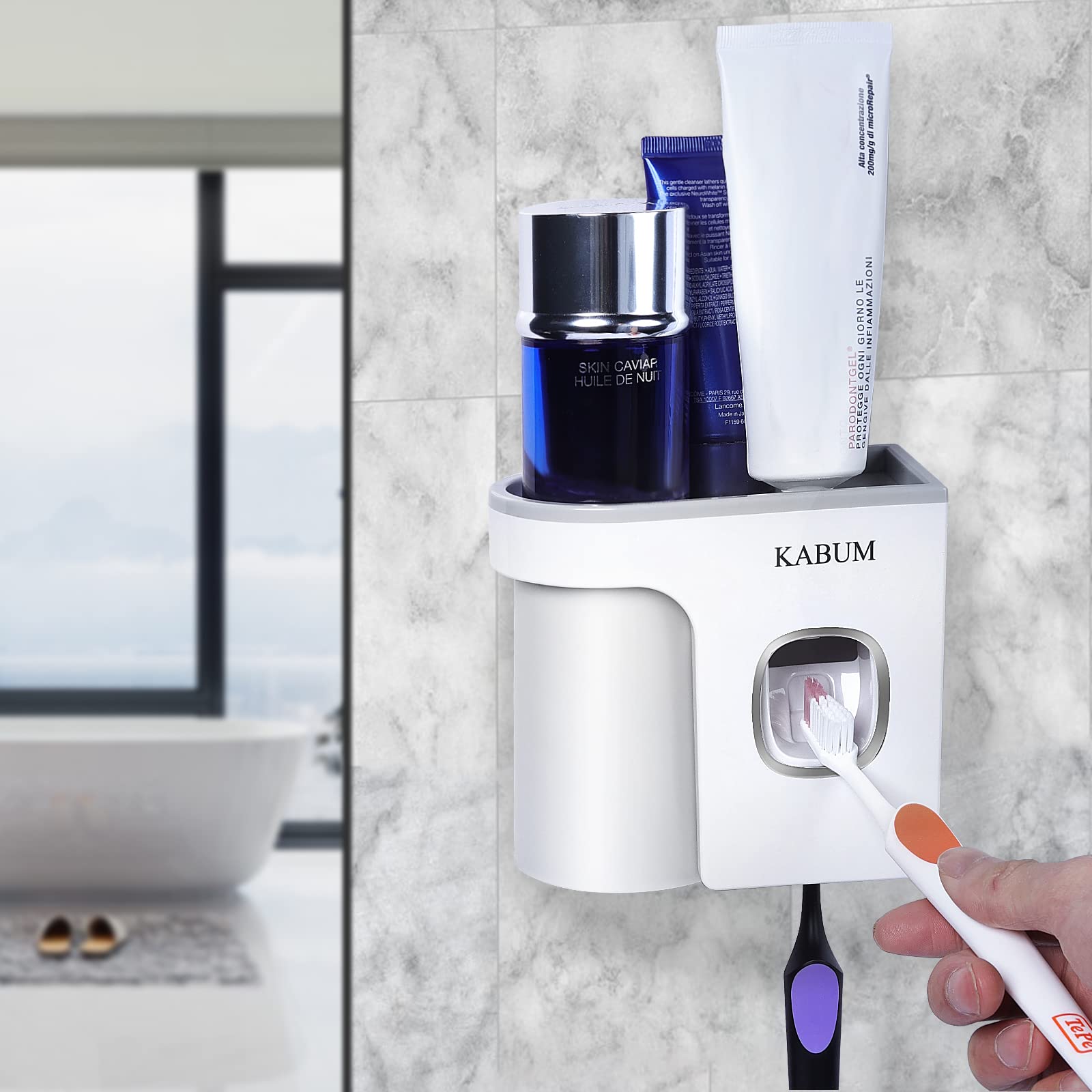Kabum Toothbrush Holders For Bathrooms Toothpaste Dispenser - Cup Automatic Toothpaste Squeezer Wall Mounted, Toothbrush And Too