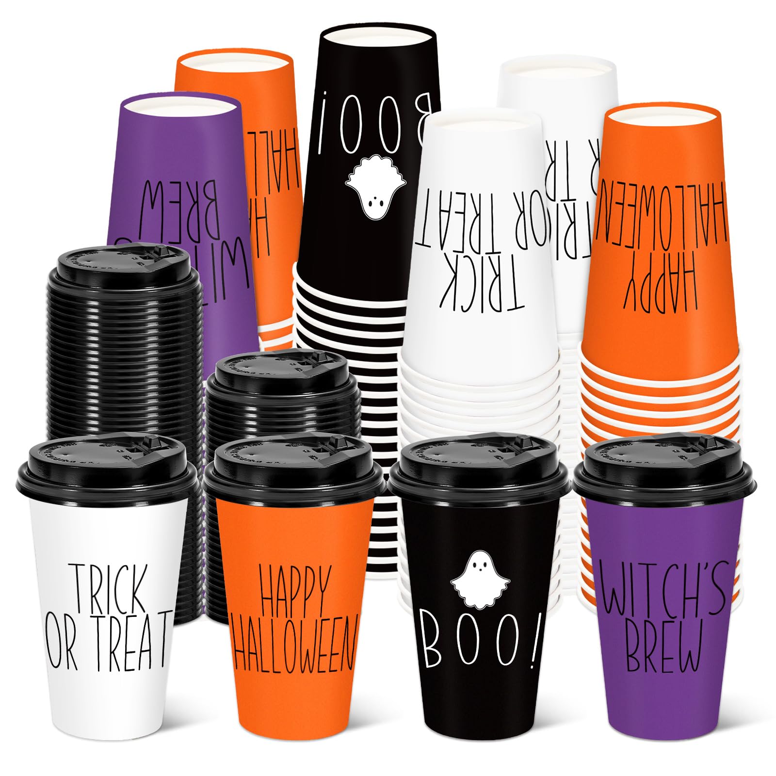 JarThenaAMCS Fall 48 Pcs 4 colors Coffee Cups with Lids 16 Oz Autumn Thanksgiving Disposable Coffee Cups for Hot Cold Beverage D