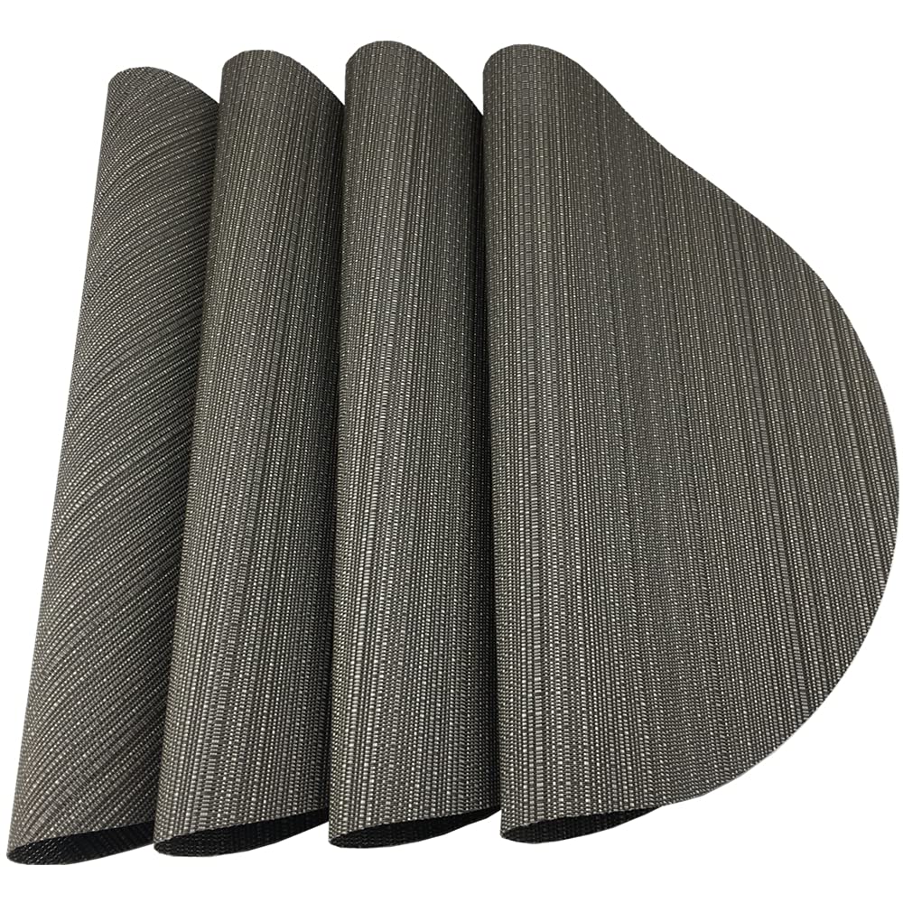 Wazaigur Round Placemats Set Of 4 Woven Vinyl Easy To Clean Heat Resistant Kitchen Table Mats 15 Inch(Grey 4)