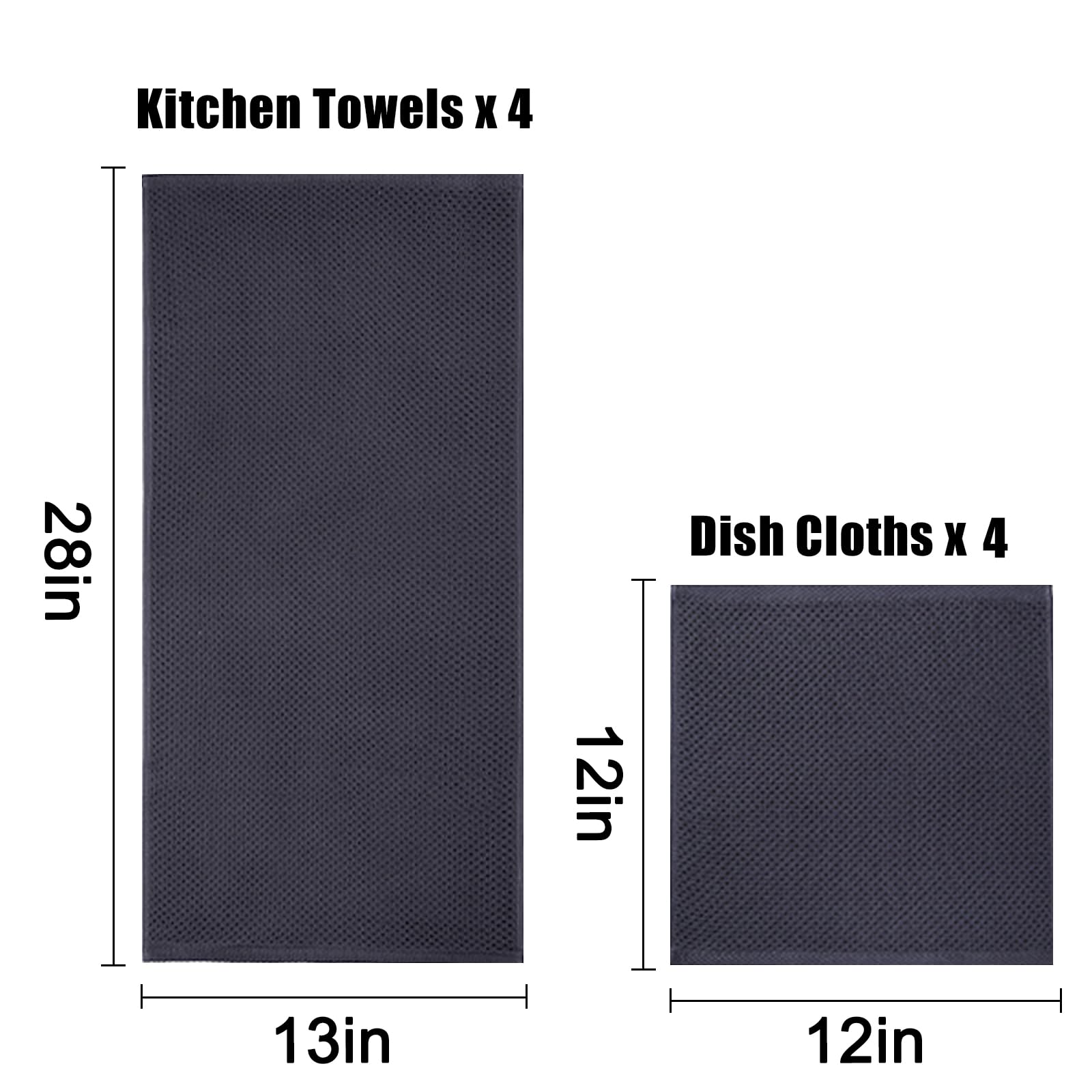 Homaxy 100% Cotton Kitchen Towels And Dishcloths Set, 12 X 12 Inches And 13 X 28 Inches, Set Of 8 Bulk Kitchen Towels Set, Ultra