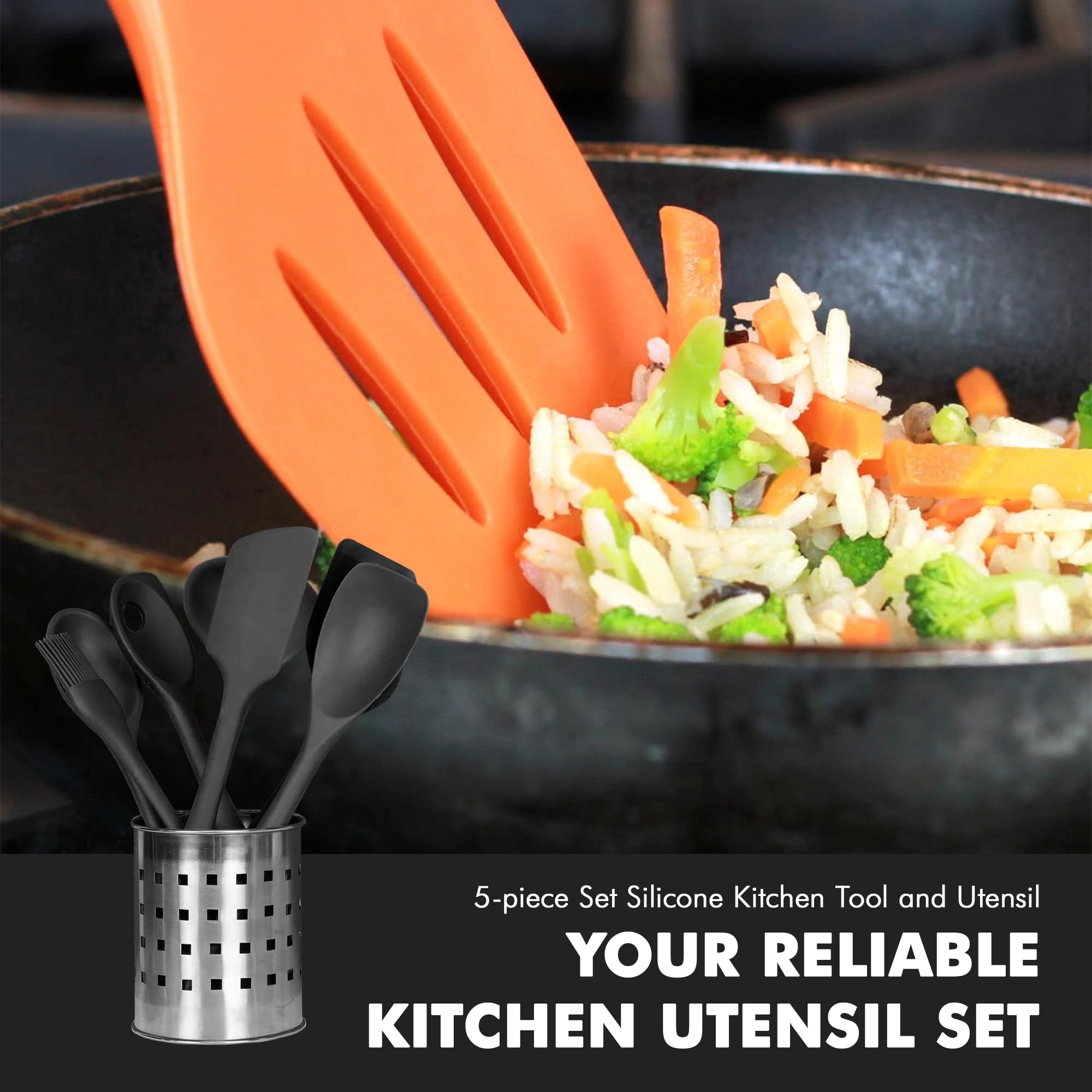 Chef Craft Premium Silicone Kitchen Tool And Utensil, 5 Piece Set, Black