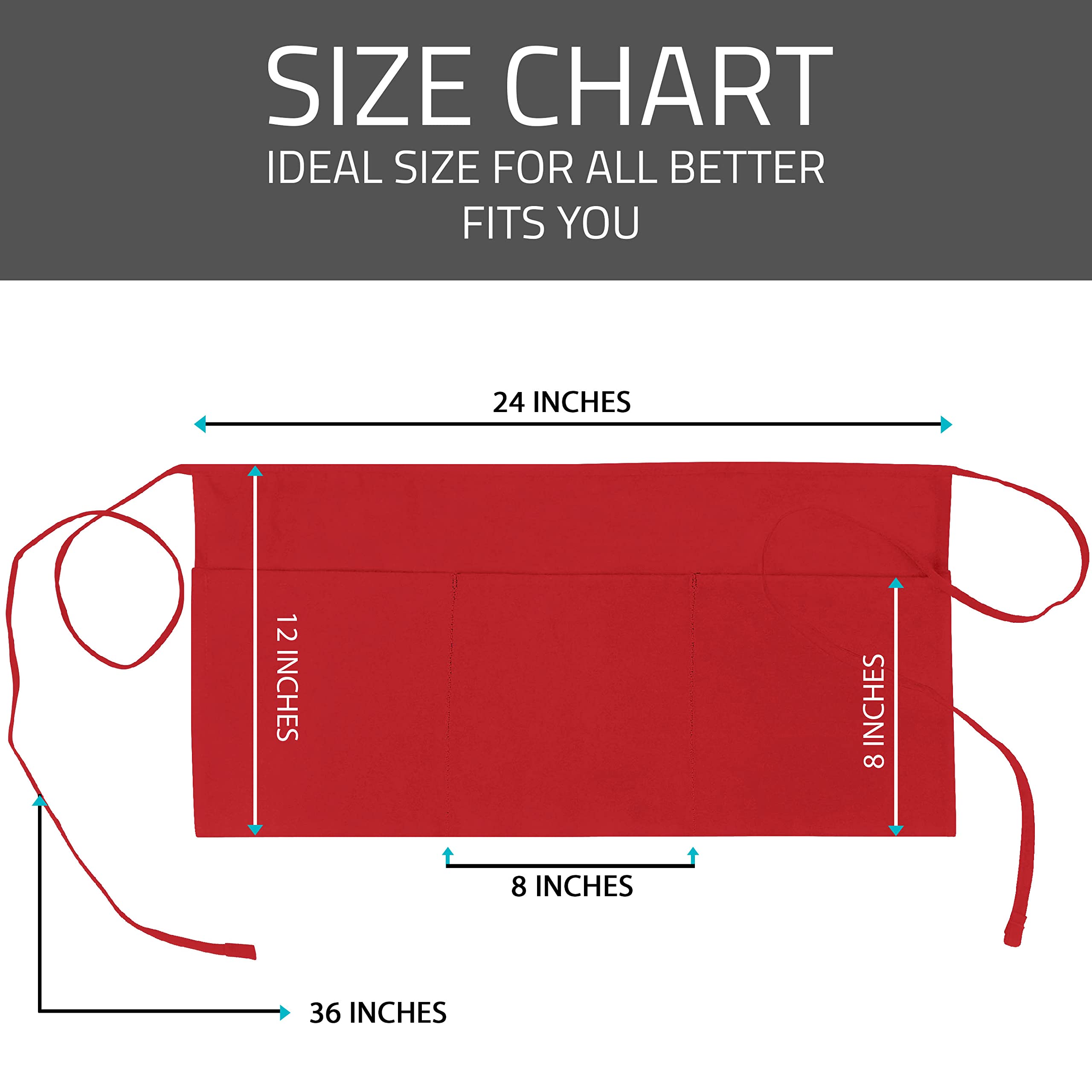 Utopia Wear 3 Pocket Waist Apron [Pack Of 12], Server Waitress Short For Men Women, Kitchen, Restaurant, Crafting, Bbq Work Serv