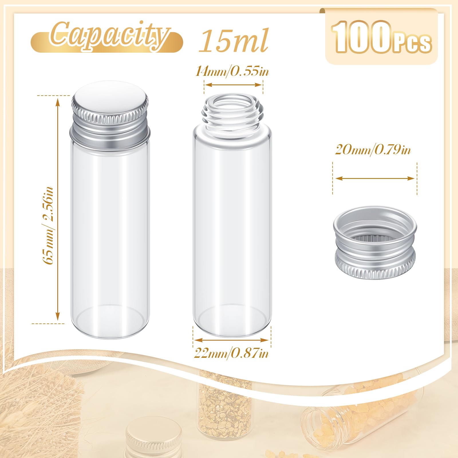 Didaey 100 Pcs Vials Clear Mini Glass Bottles With Screw Aluminum Metal Cap Tiny Jars Empty Small Bottles With Lids Diy Sample C