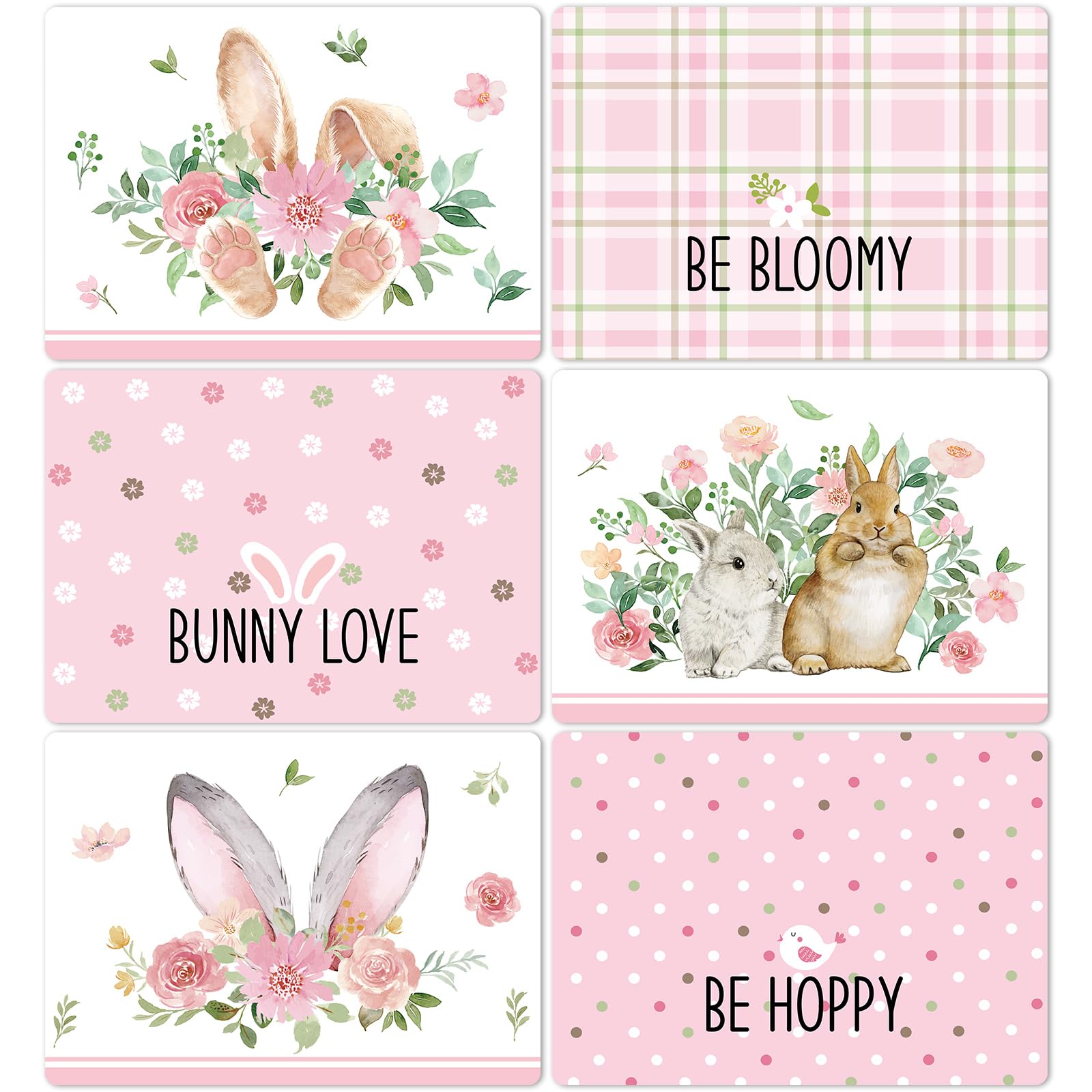 Pink Rabbit Bunny Placemats Set of 6 Seasonal Spring Plastic Table Mats Cute Pink Bunny Placemats Spring Kitchen Dining Table De