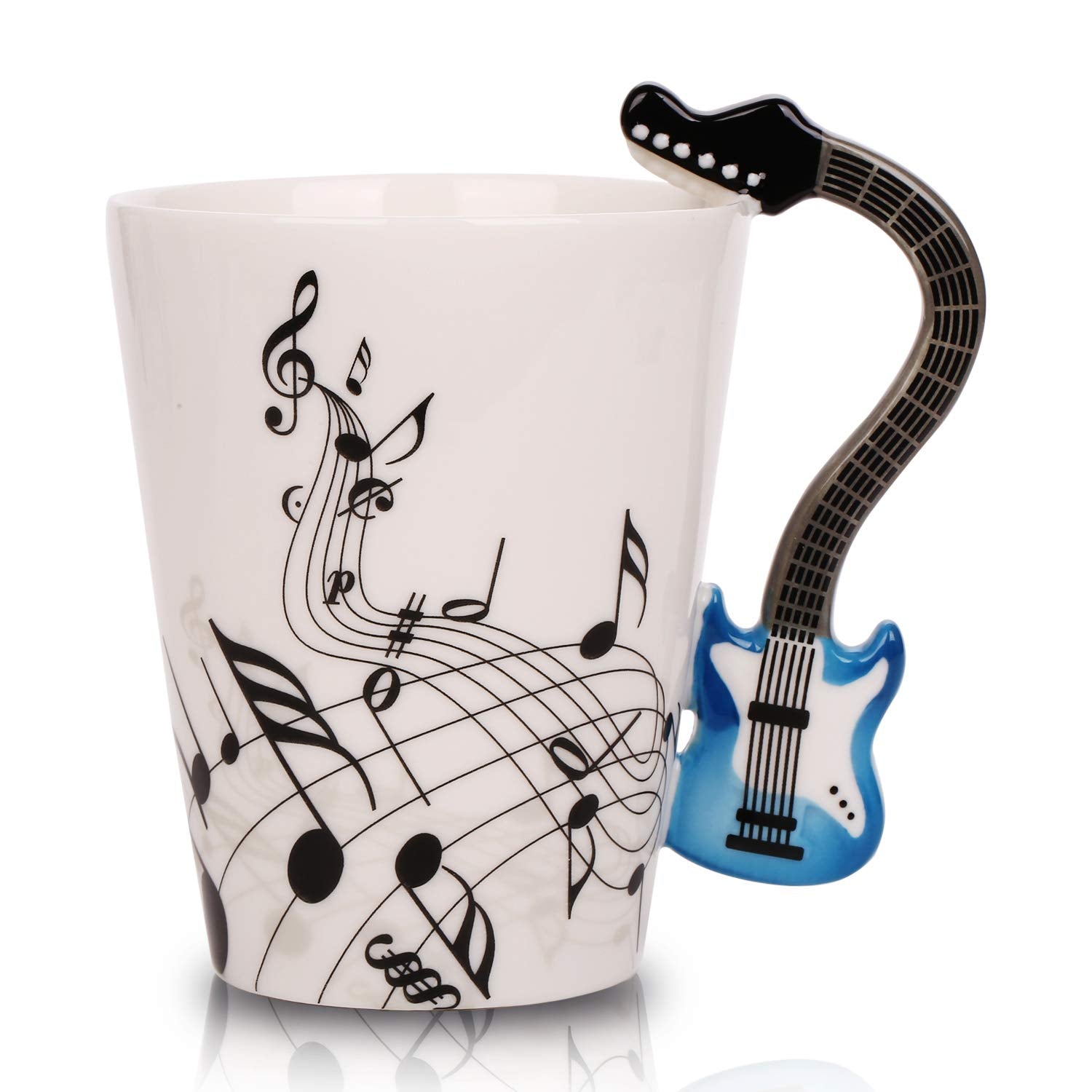 Buyneed 12.9 Oz Guitar Mug Music Note Tea Coffee Milk Ceramic Guitar Music Cup Mug Gifts For Guitar Players Musicians,Music Love