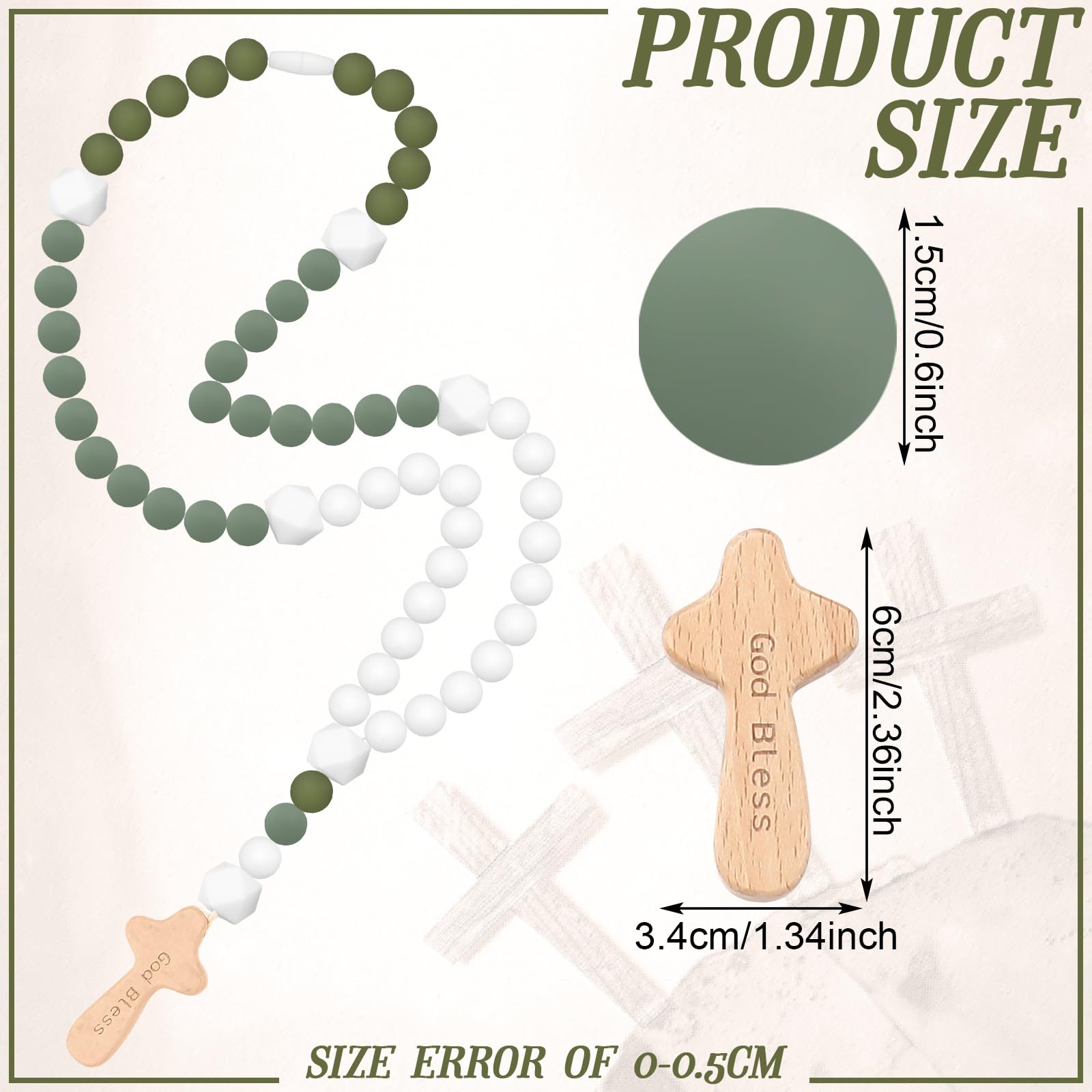 Misdary Baby Rosary Baptism Gift Silicone God Bless Kids First Rosary with Cross 1st Year Baptism Party Supply for Baby Shower C