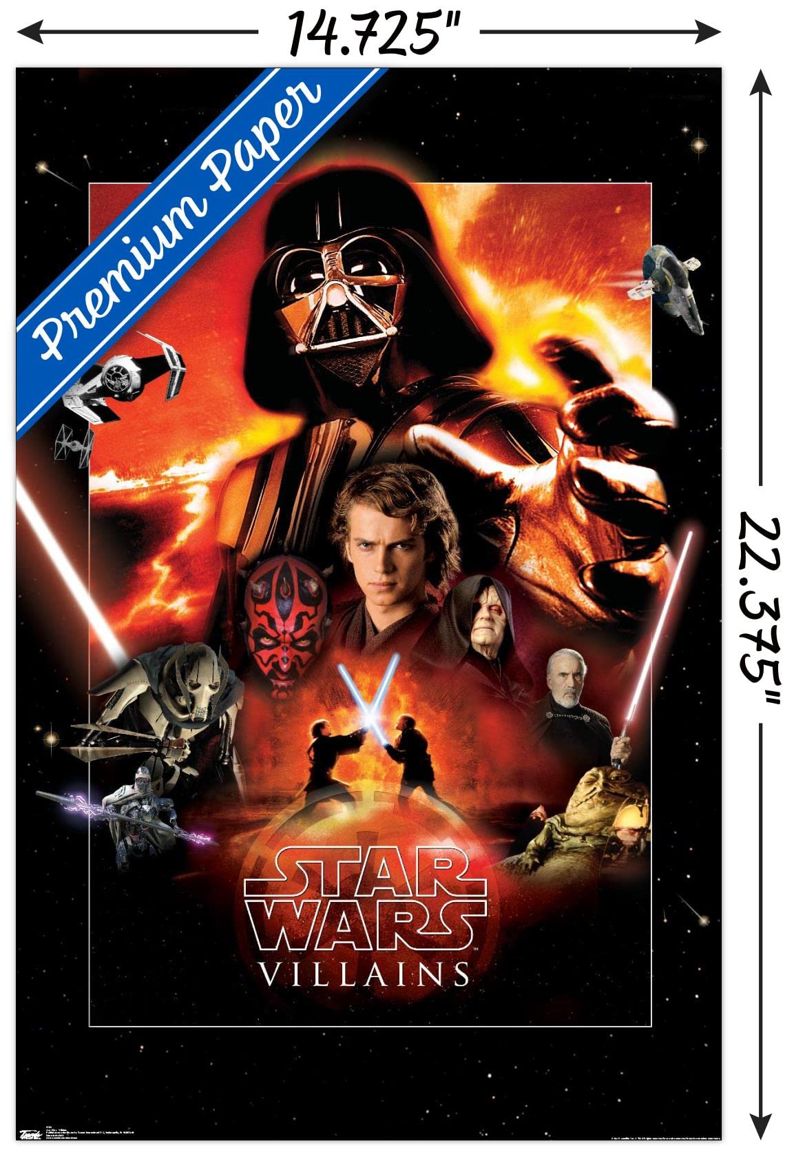 Trends International Star Wars: Saga - Villains Wall Poster, 14.725'' X 22.375'', Premium Poster & Mount Bundle