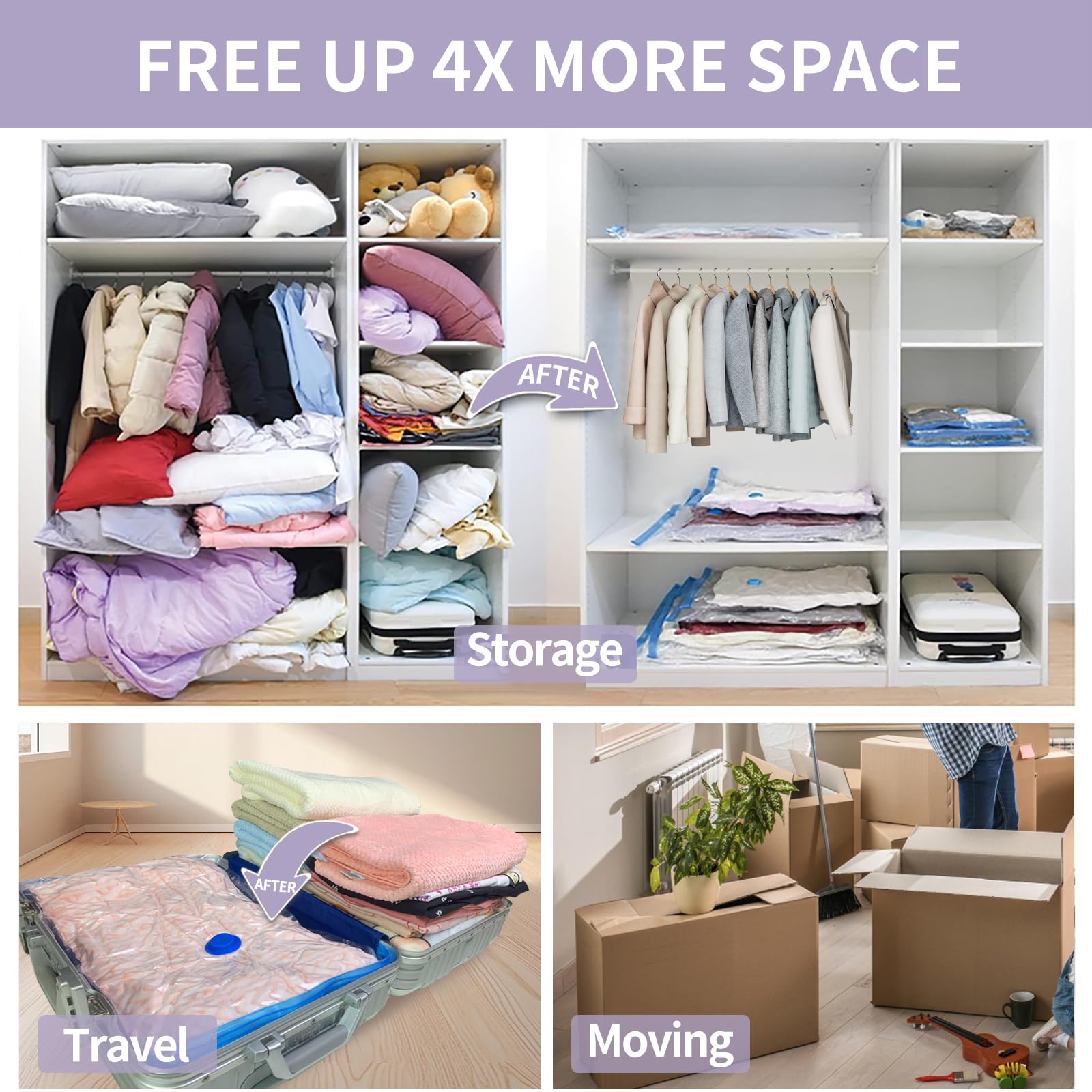 8 Pack Small Vacuum Storage Bags,Cindybear Space Saver Bags With Hand Pump,Vacuum Sealer Bags For Clothing,Comforters,Blankets,B