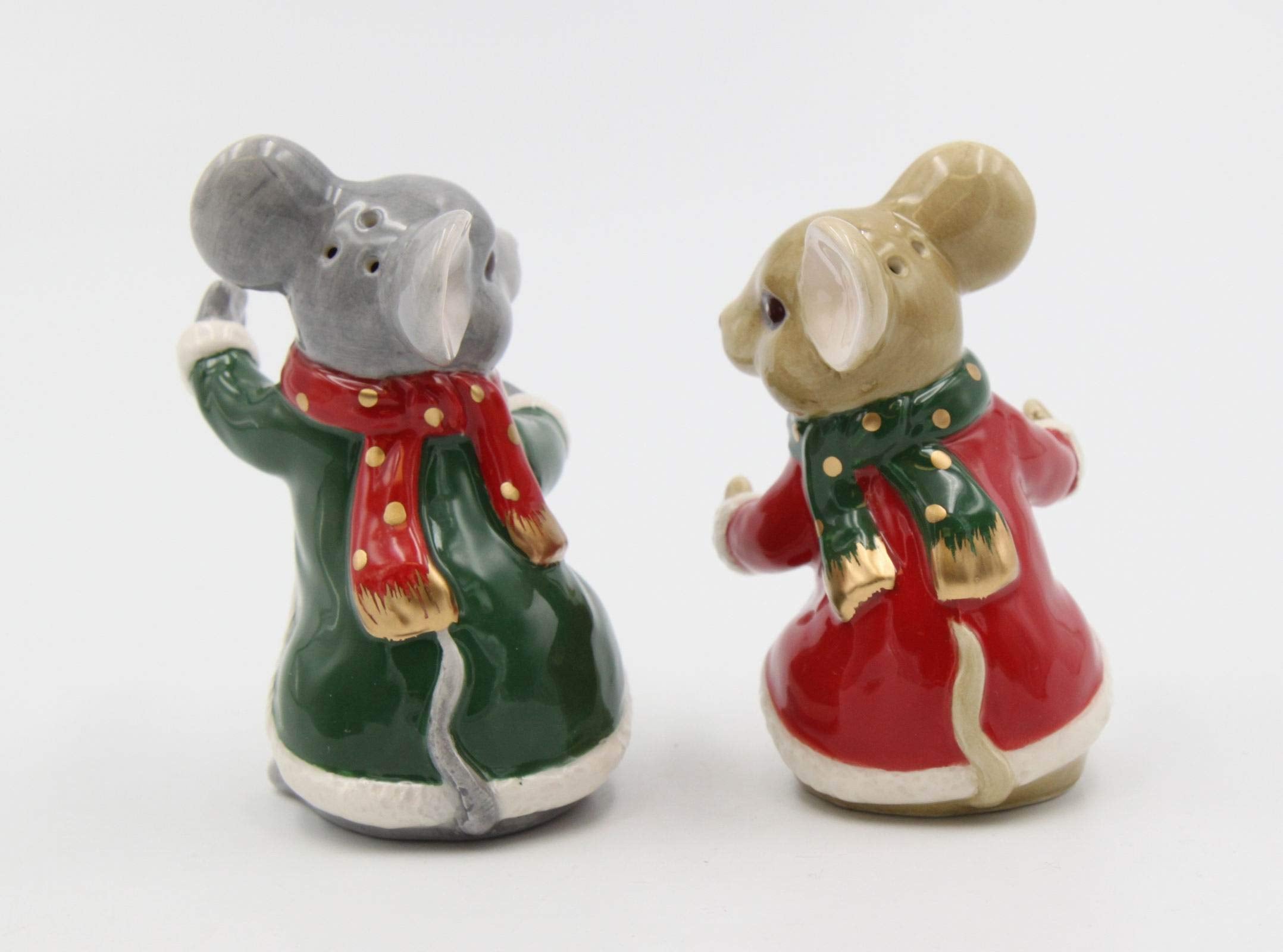 Fine Ceramic Christmas Holidays Mouse Couple Hugging Salt & Pepper Shakers Set, 3-3/8'' H