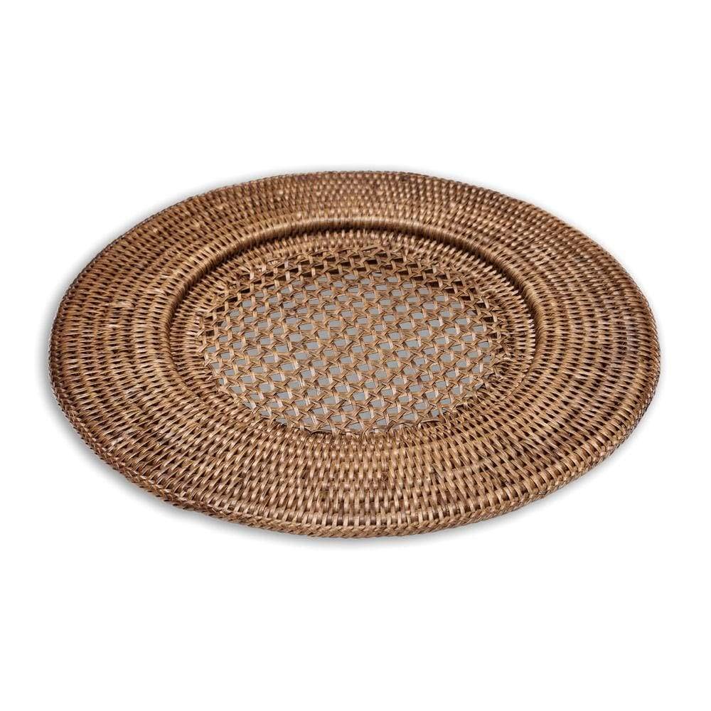 Caspari Rattan Round Plate Charger In Dark Natural Brown