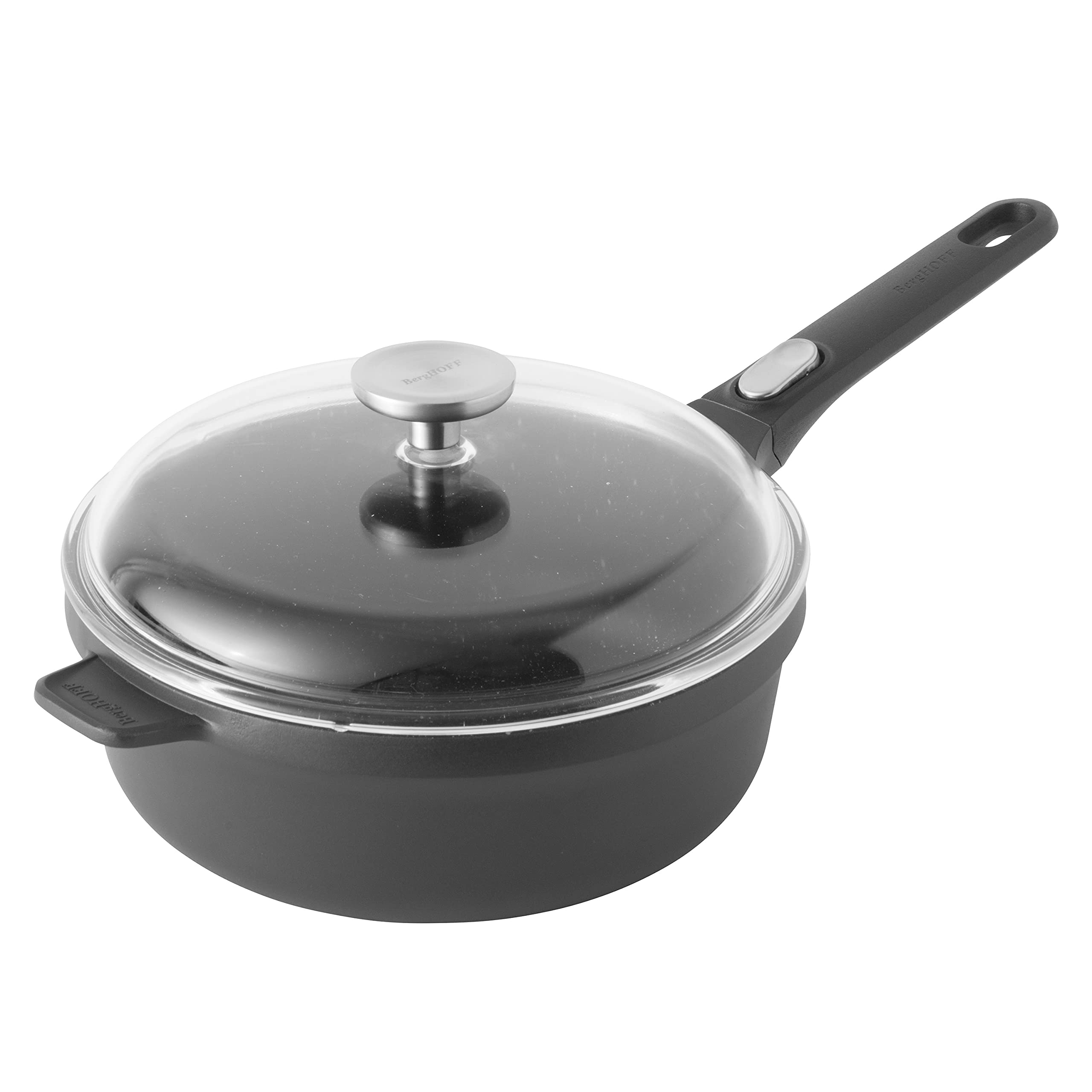 BergHOFF GEM Non-Stick Cast Aluminum Saut   Pan 10 3.4 qt. Stay-Cool, Detachable Handle Glass Lid Ferno-Green, PFOA Free Coating