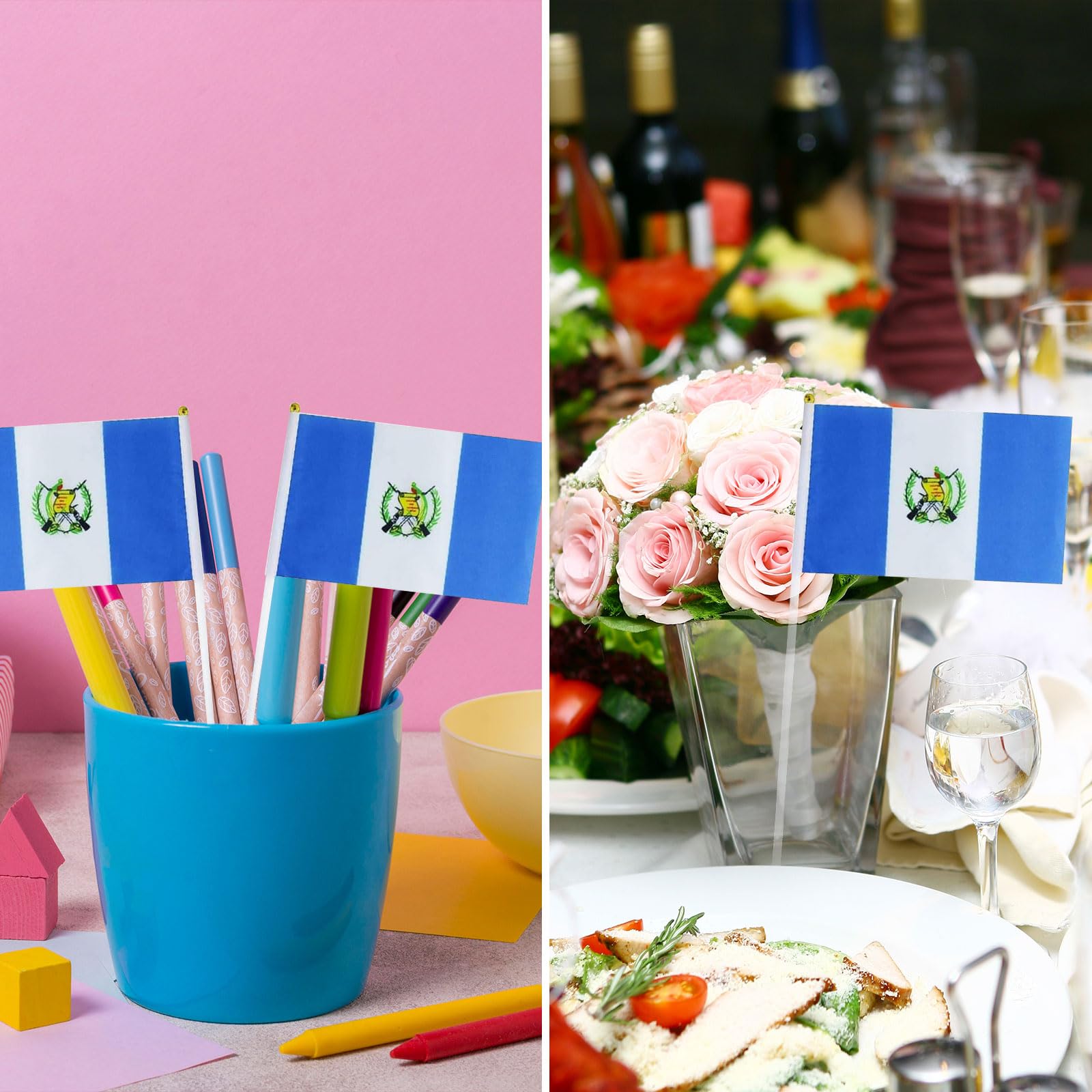 Guatemala Flag Guatemalan Small Stick Mini Hand Held Flags Decorations 1 Dozen (12 Pack)