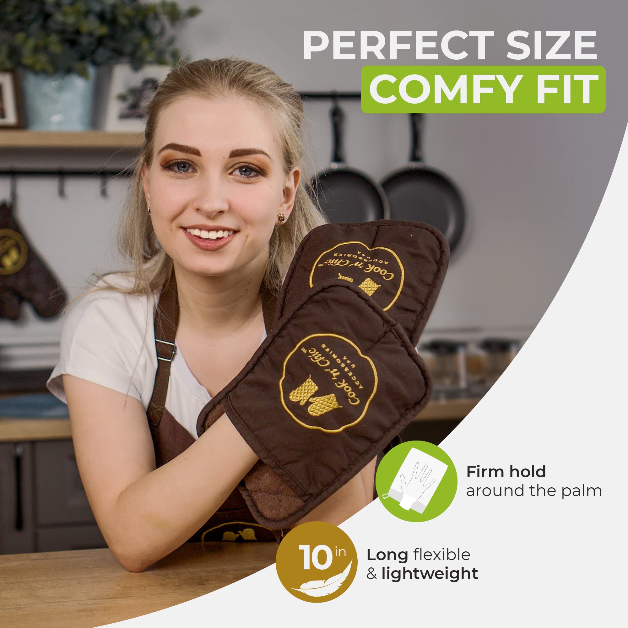 Premium Pot Holders - Heat Resistant - Non Slip Textured Silicone Grip - Washable Mittens For Cooking Baking - Flexible Soft Ter