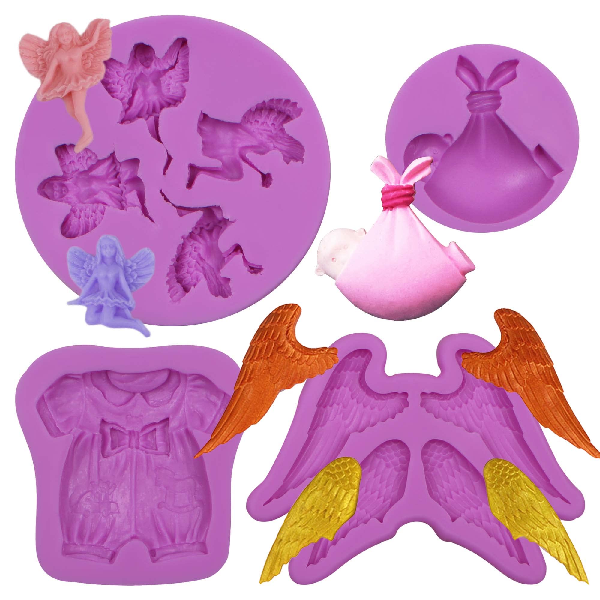 Baby Shower Cake Decor Chocolate Silicone Molds, Angel Wings Fondant Mold For Baking Cupckae Toppers, Baby Birthday Candy Resin