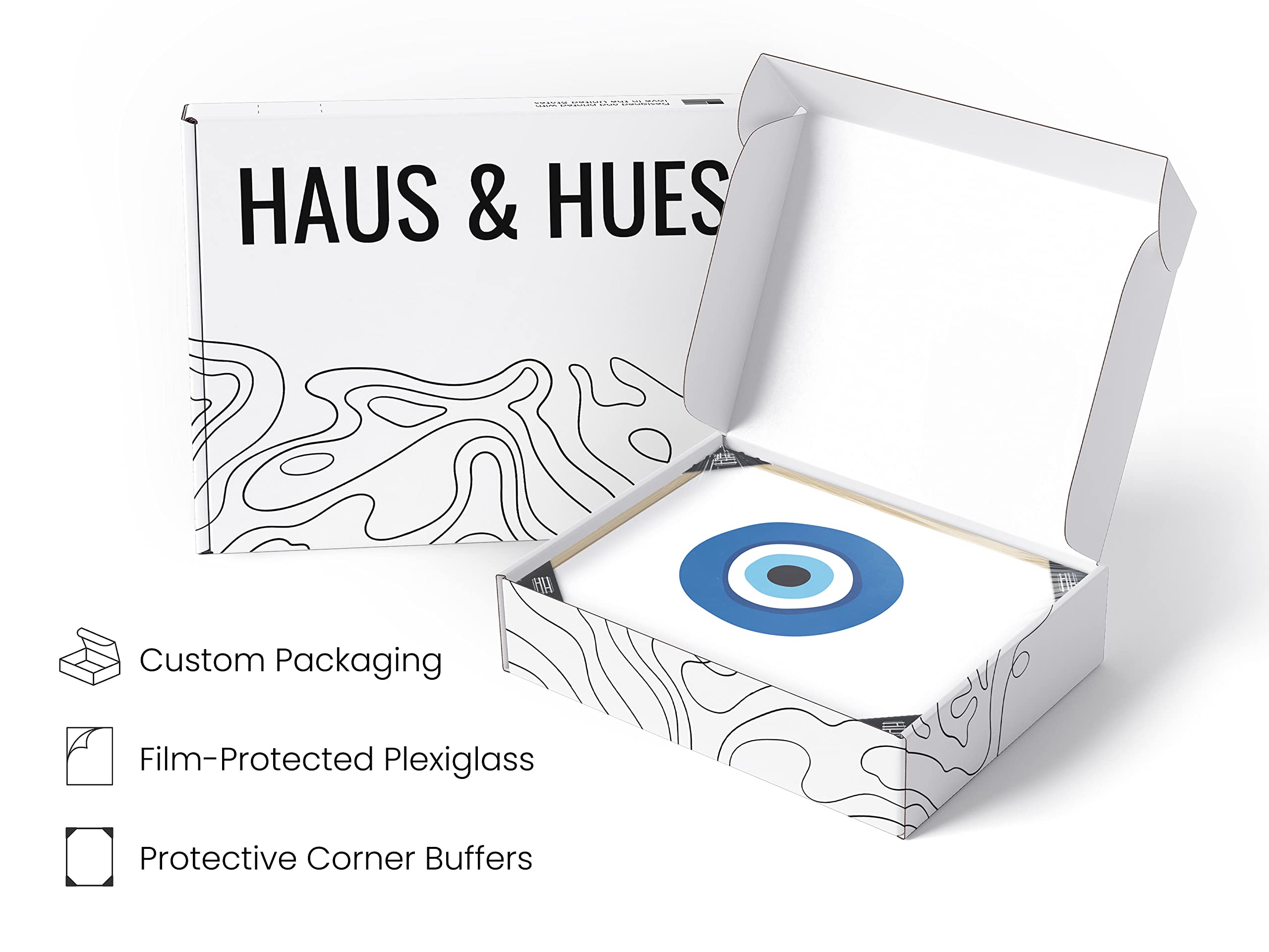 Haus And Hues Evil Eye Decor - Navy Blue Wall Art, Evil Eye Wall Decor, Mykonos Artwork, Evil Eyes Print, Big Eyes Painting Prin