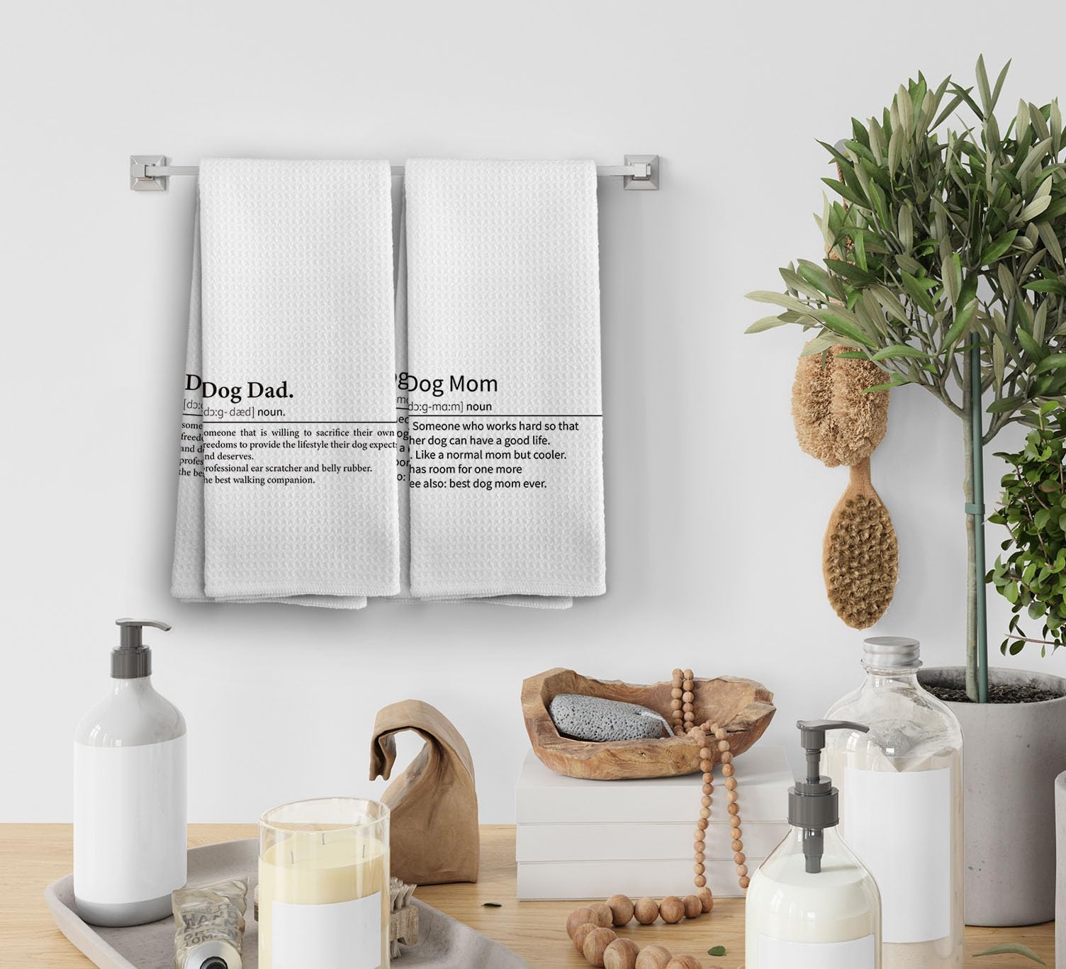 NOQL Dog Gifts Set of 2, Hand Towels and Dishcloths, His and Hers, Dog Decor, 1624 Inches