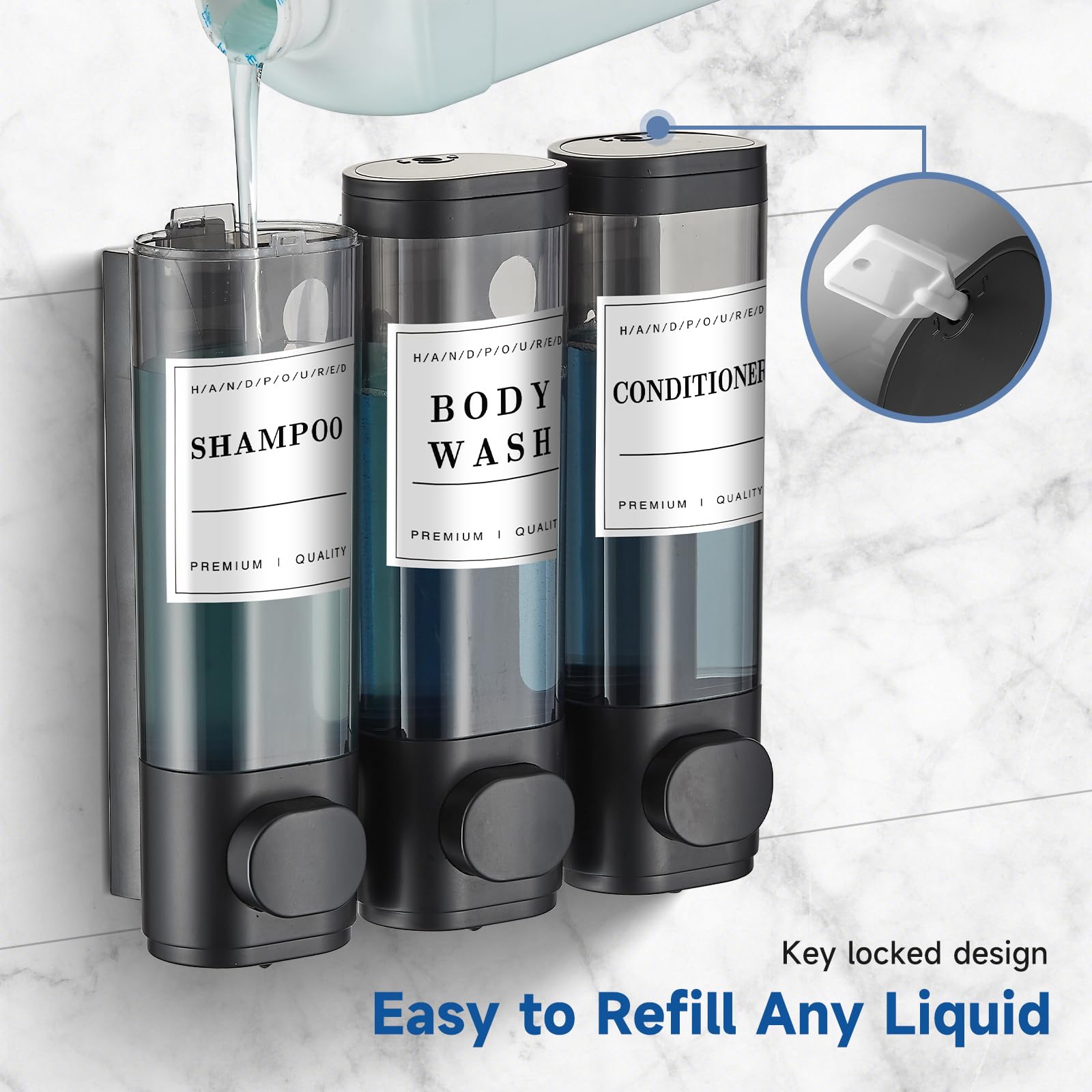 Shampoo And Conditioner Dispenser,Shower Soap Dispenser 3 Chamber No Drill Wall-Mounted Shampoo Dispenser For Shower Wall Mounte
