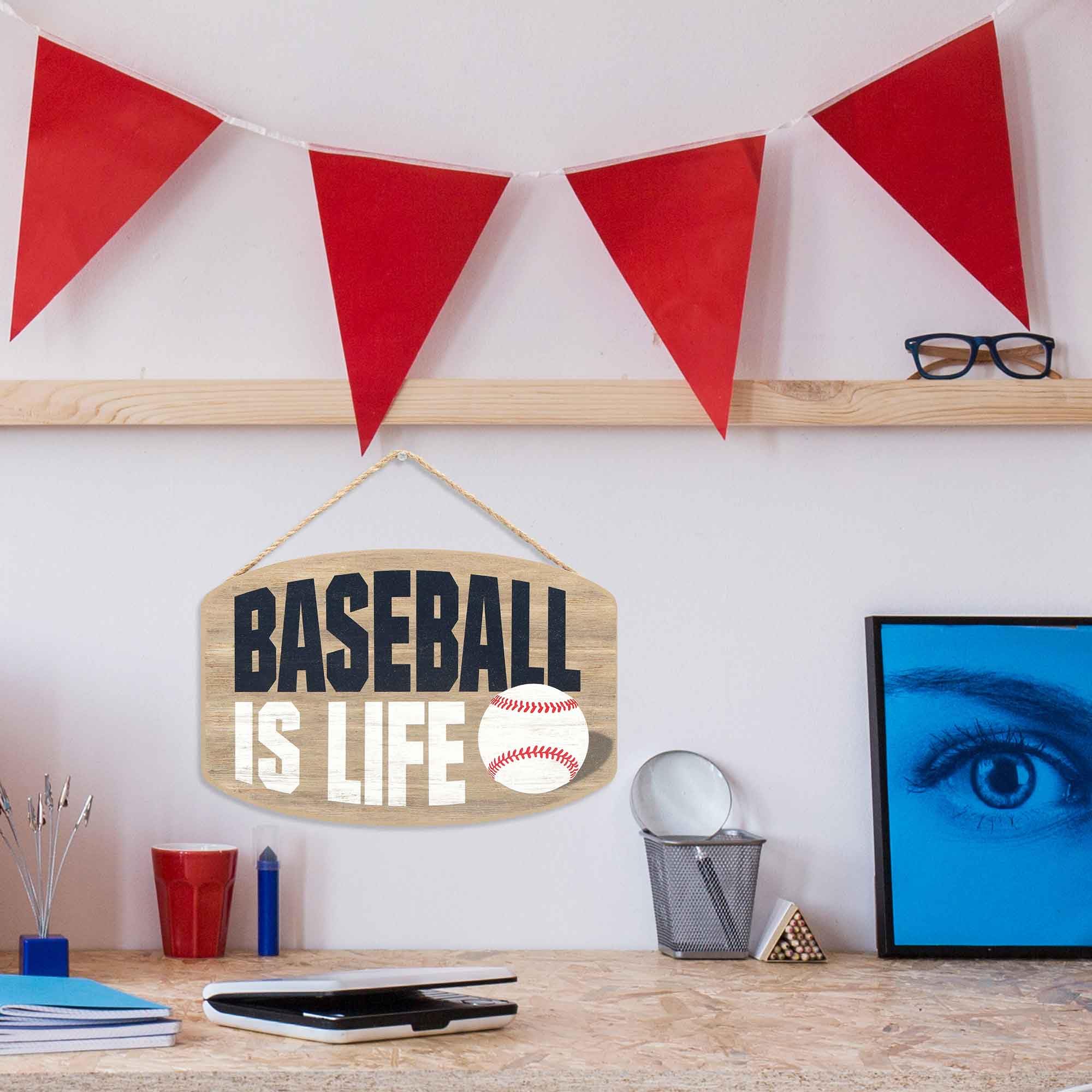 Baseball Is Life Hanging Wood Wall Decor - Fun Baseball Sign For Man Cave, Kids' Bedroom Or Playroom