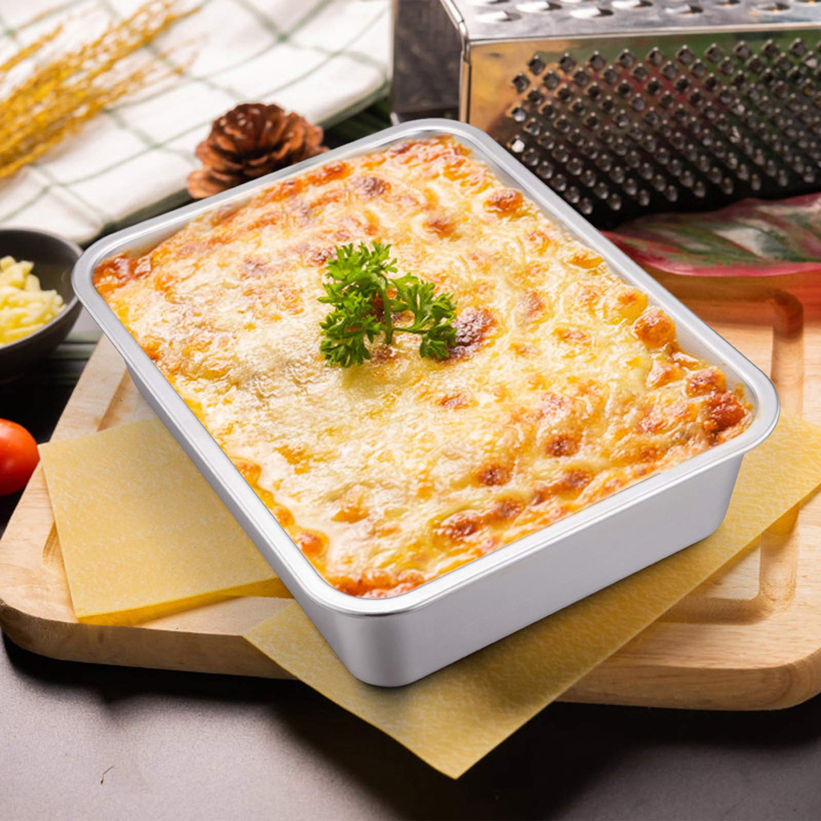 Lasagna Pan Set Of 2, E-Far Deep Stainless Steel Baking Pans, 12.75 X10 X3.2 Inches Rectangular Metal Roasting Baking Dish Bakew