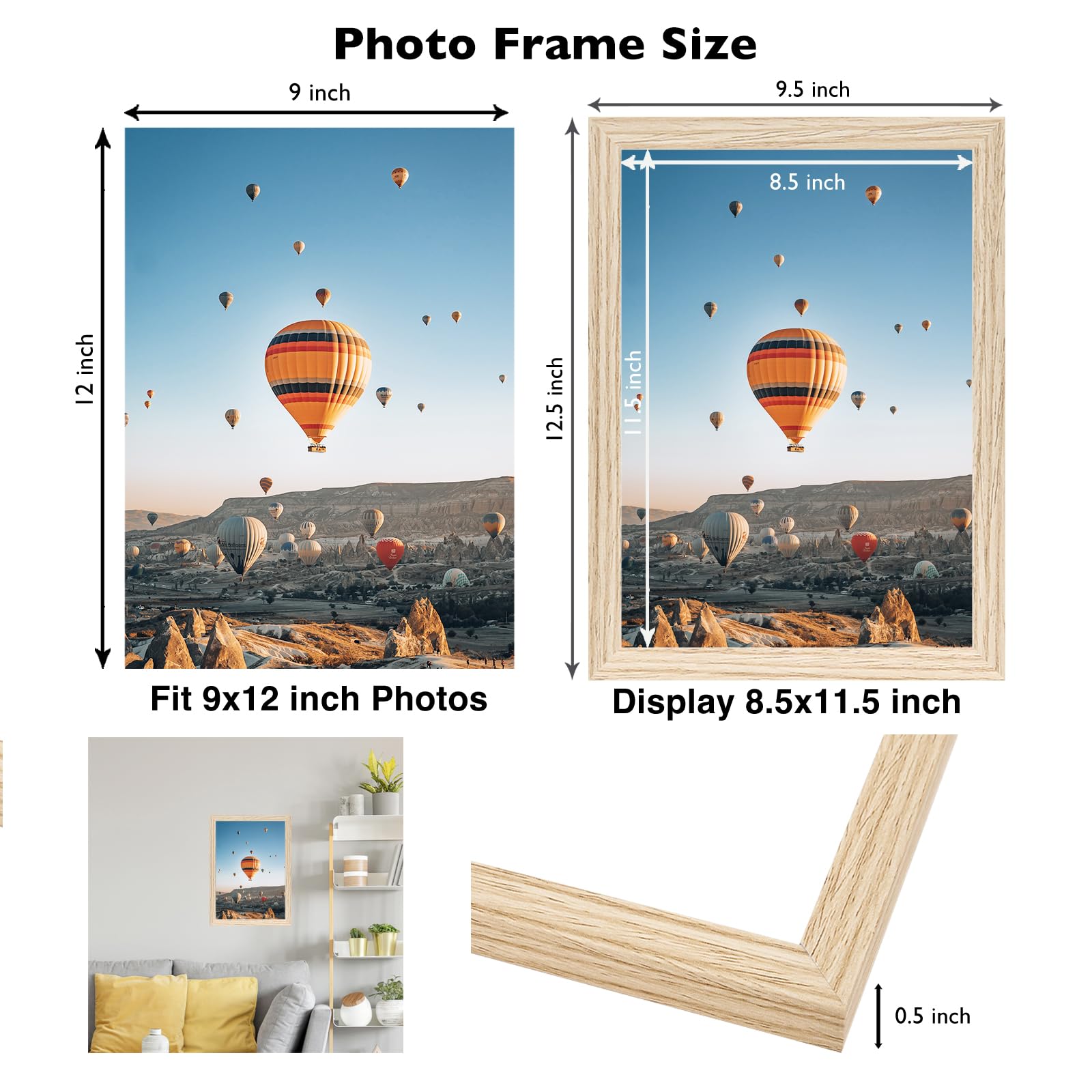 JCJMY 9x12 Picture Frame for Wall Hanging, Wall Mounting Horizontally or Vertically, 9 x 12 Wall Gallery Poster Photo Frame with