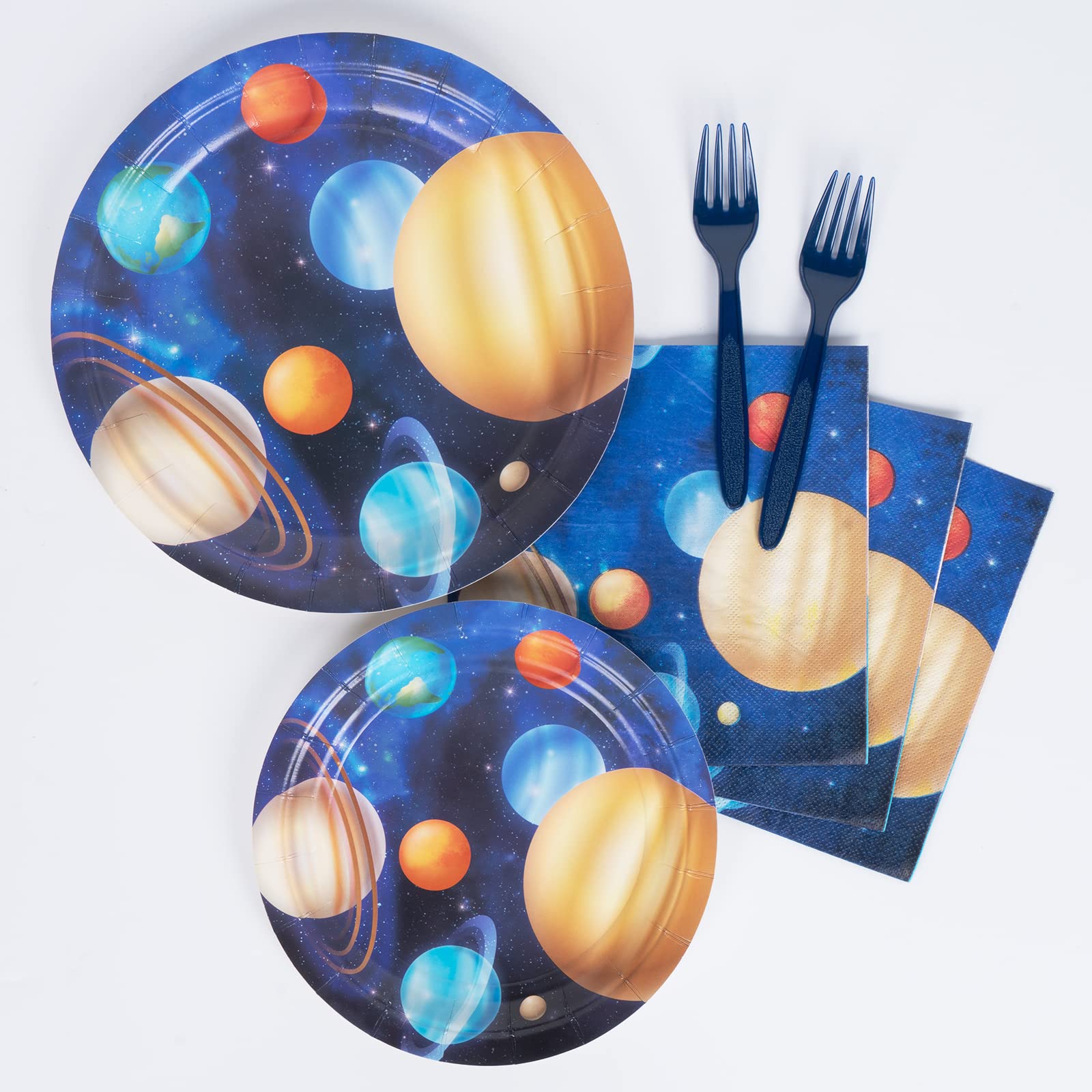Decorlife Space Themed Party Supplies Serve 24, Outer Space Party Decorations For Boys, Planet Plates Napkins Forks For Space So