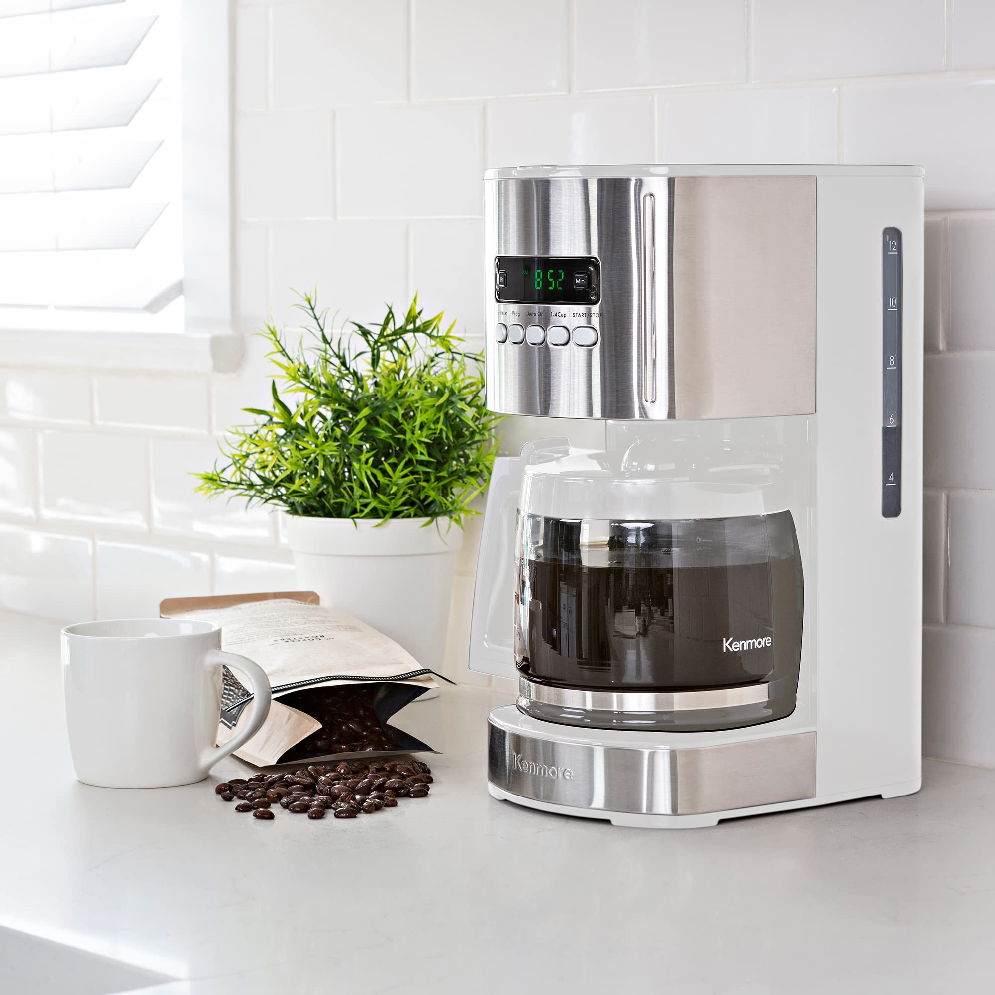 Kenmore Coffee Maker 12 Cup Drip Coffee Machine Reusable Filter Programmable Timer Digital Display Aroma Control Glass Carafe Ch
